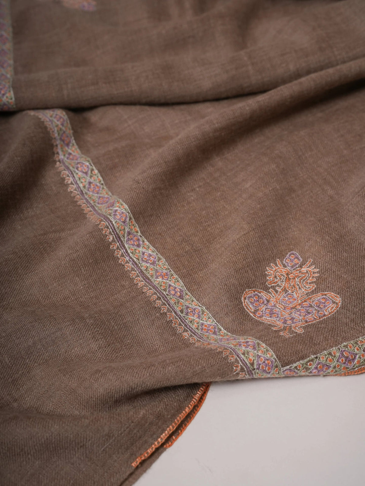 Natural Grey Cashmere Scarf | Hashia Hand Embroidery with Paisley
