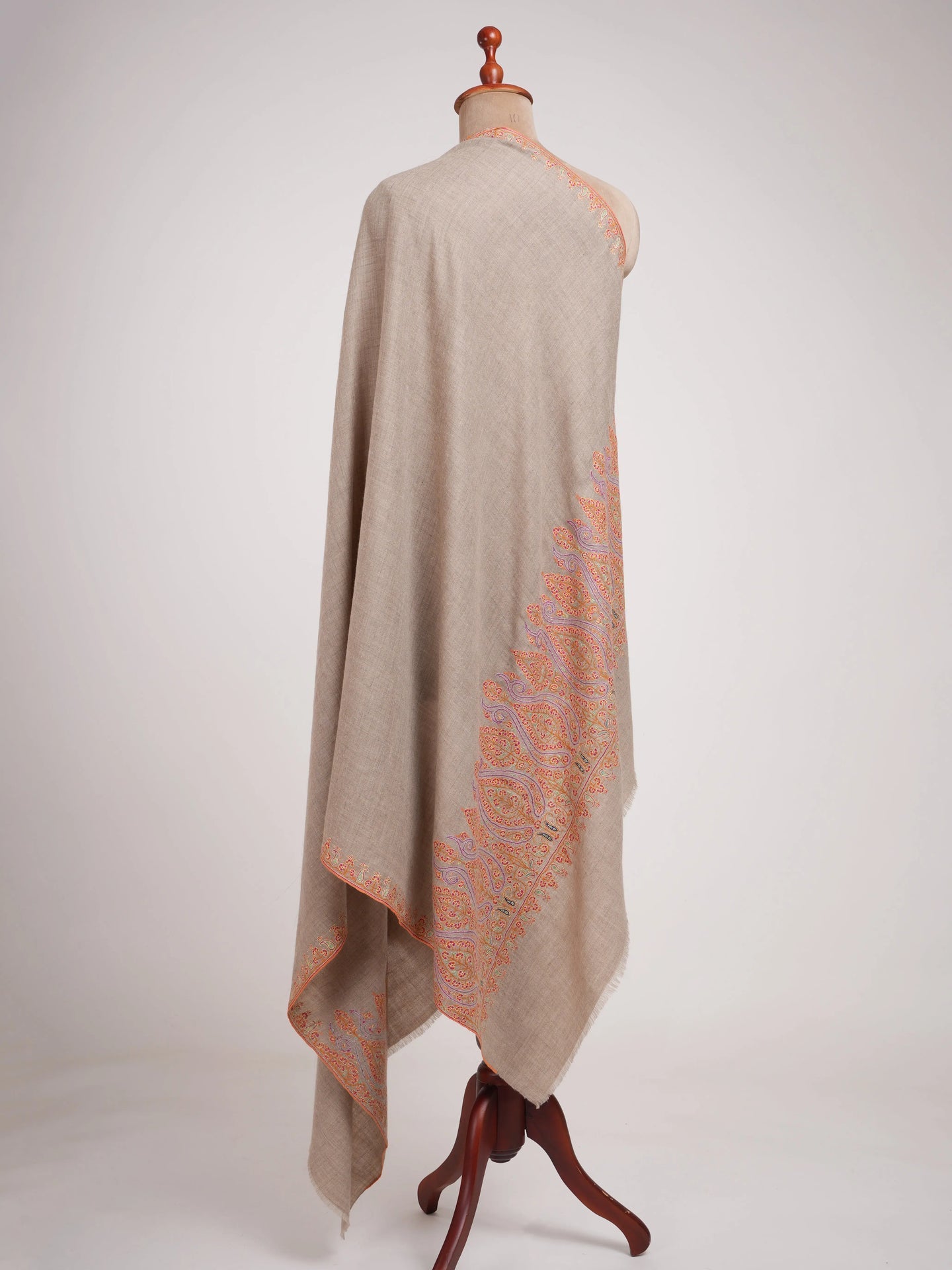 Natural Zati Palla Embroidered Pashmina Shawl Shahkaar