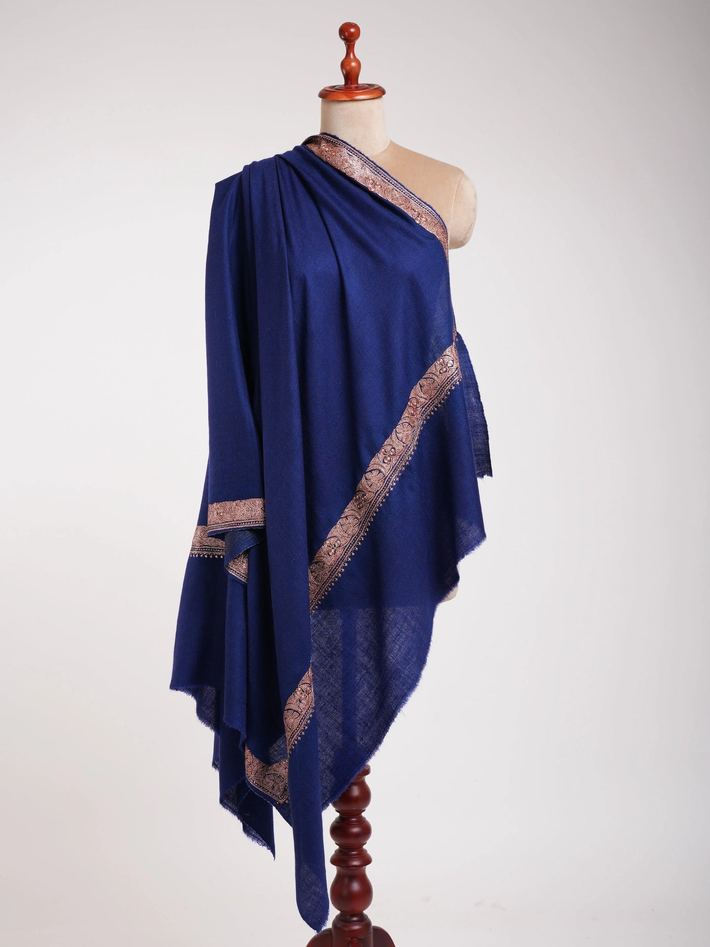 Navy Blue Pashmina Shawl Copper Tilla Work Shahkaar