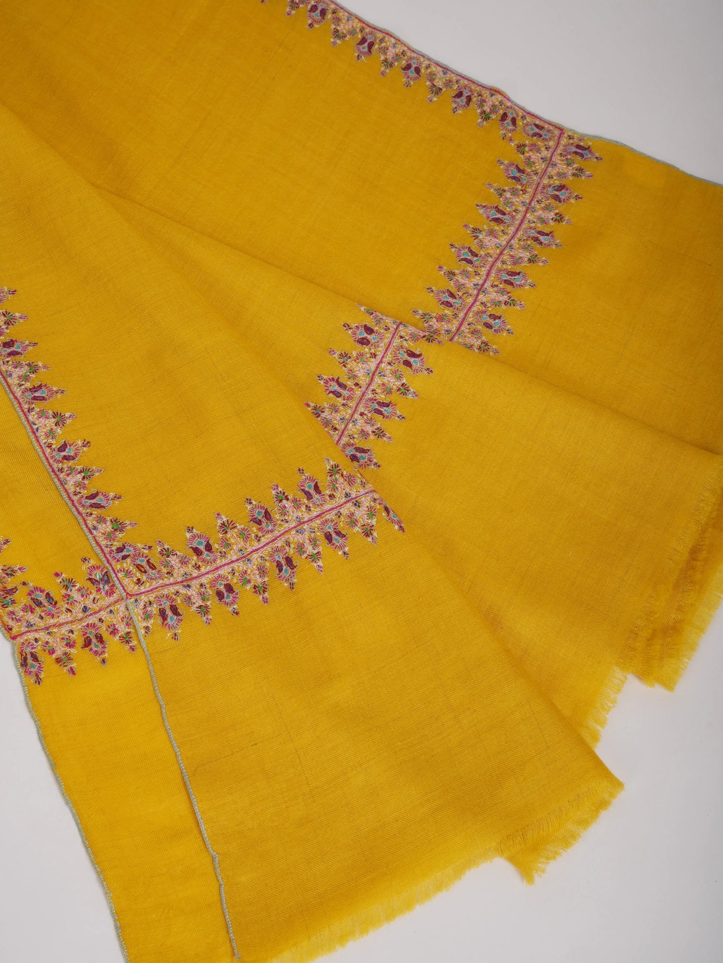 Neemdaur Embroidered Golden Pashmina Shawl Shahkaar