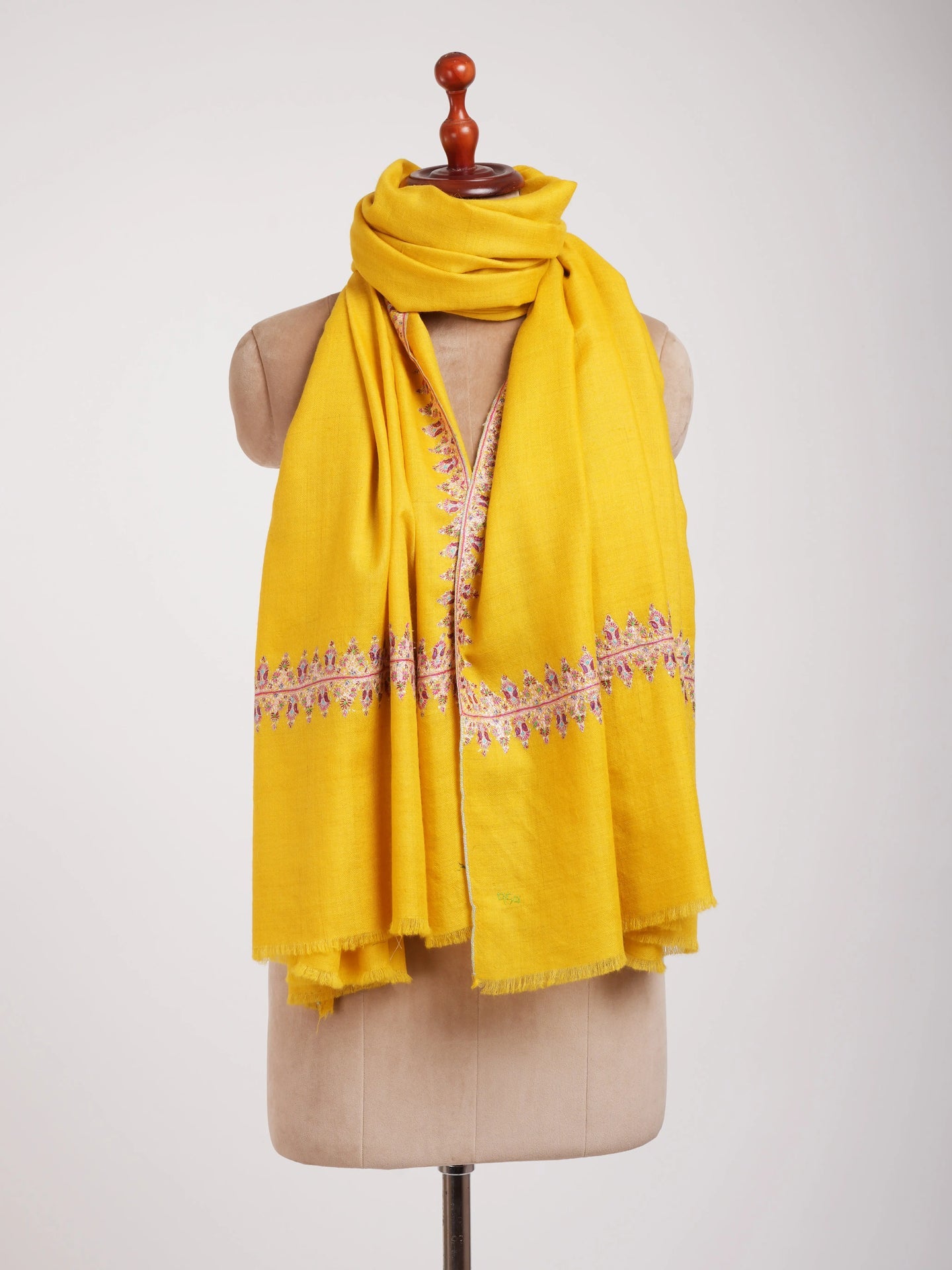 Neemdaur Embroidered Golden Pashmina Shawl Shahkaar