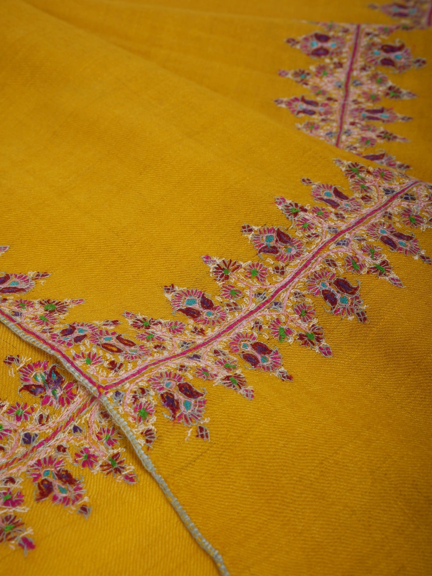 Neemdaur Embroidered Golden Pashmina Shawl Shahkaar
