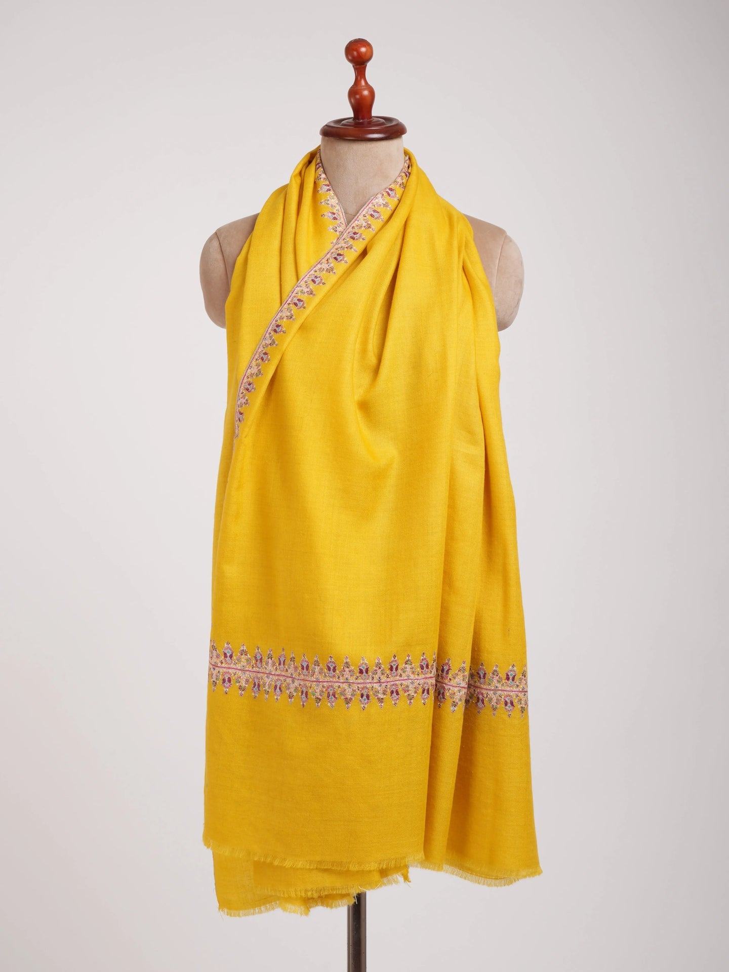 Neemdaur Embroidered Golden Pashmina Shawl Shahkaar