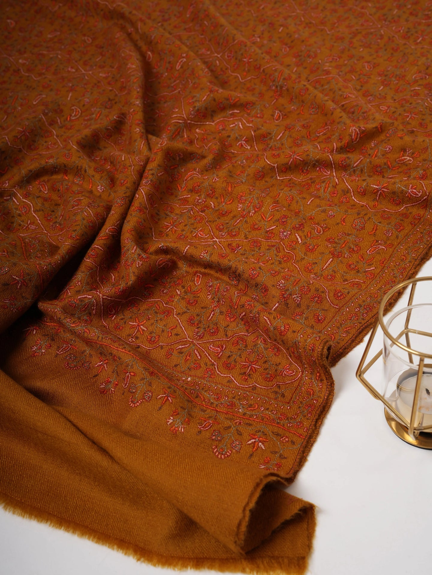 Ochre Hand Spun Authentic Kashmiri Pashmina Shawl Shahkaar
