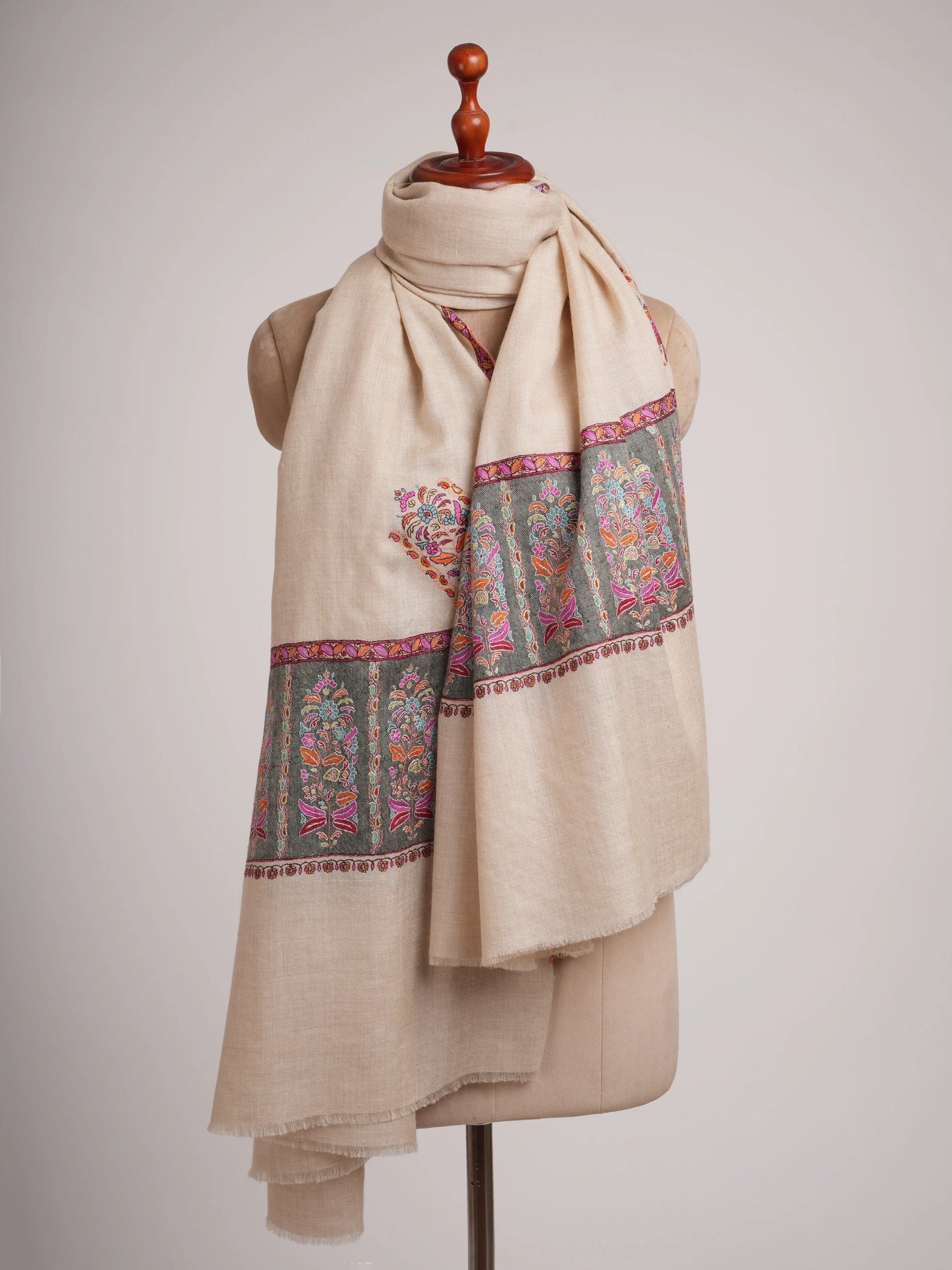 Off white  Embroidered Luxury Pashmina Shawl Shahkaar