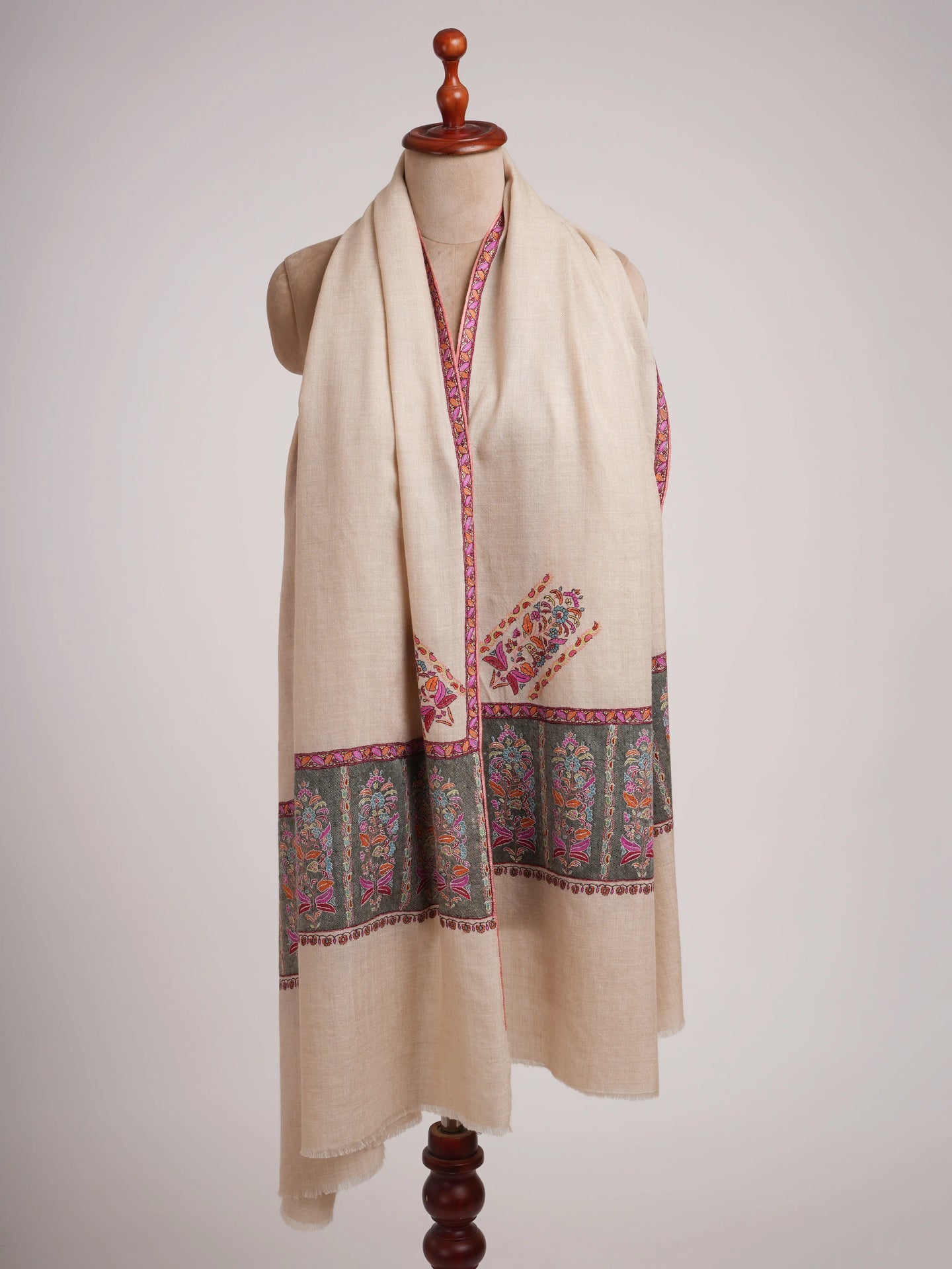 Off white  Embroidered Luxury Pashmina Shawl Shahkaar