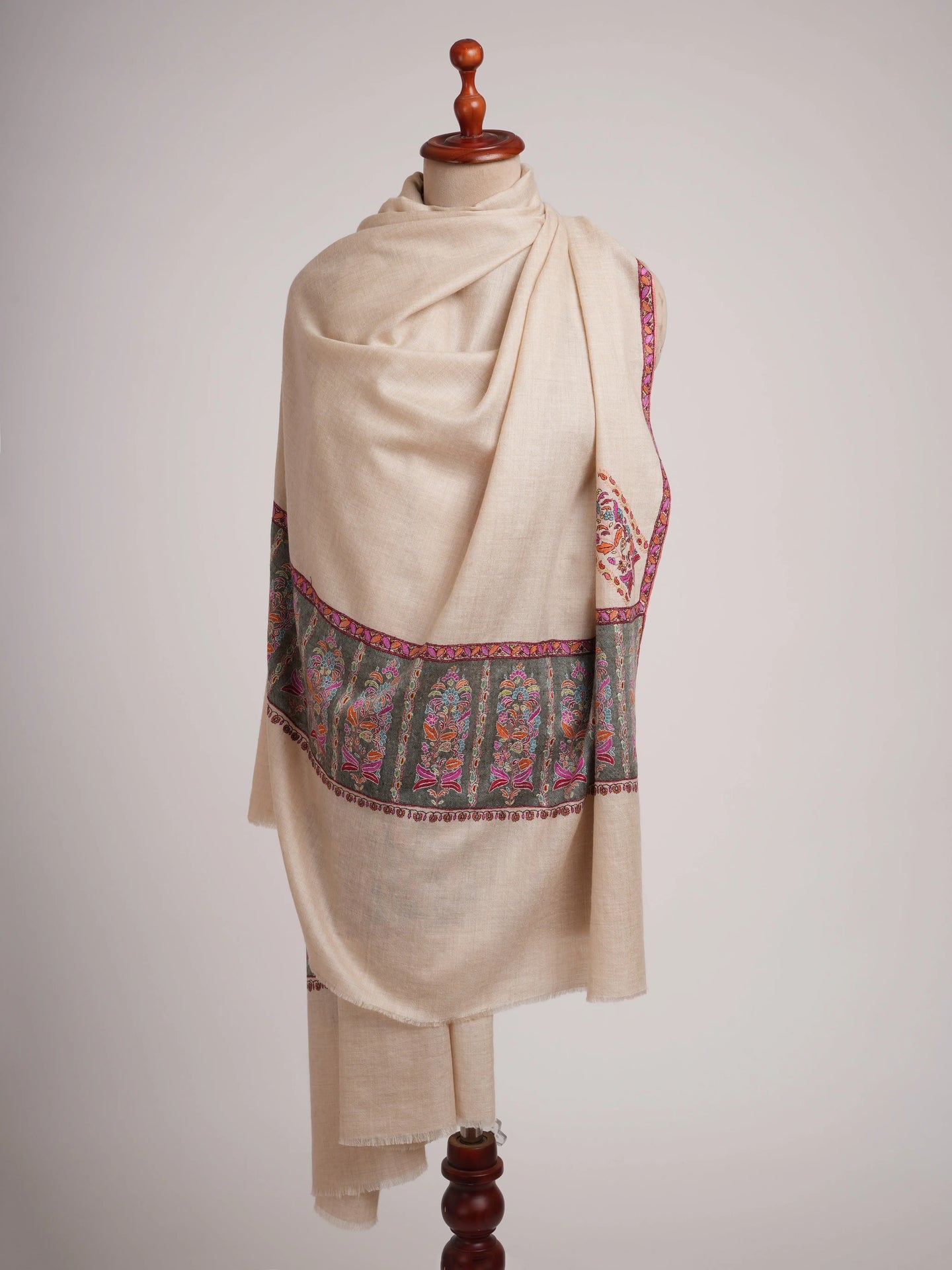 Off white  Embroidered Luxury Pashmina Shawl Shahkaar