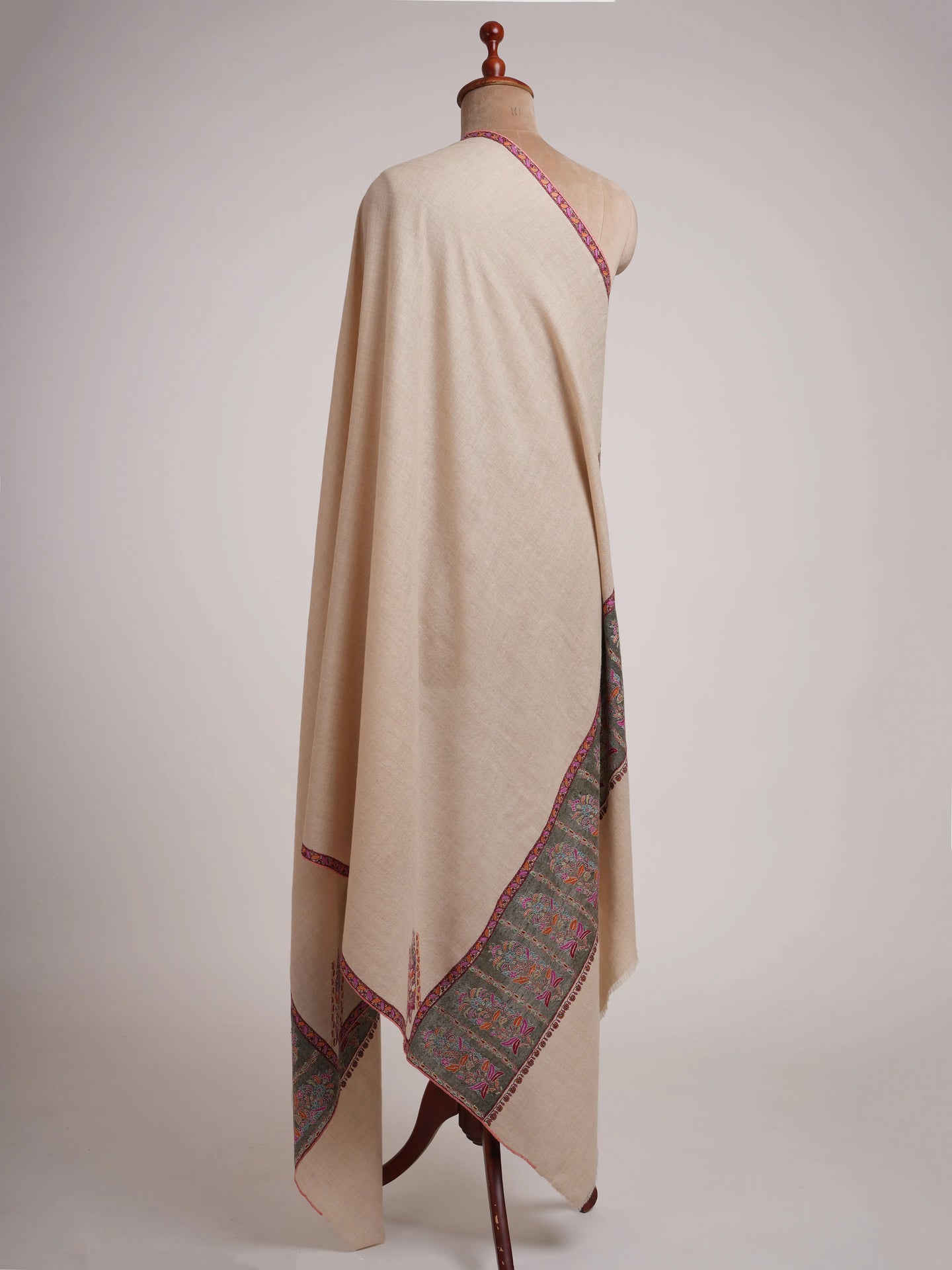 Off white  Embroidered Luxury Pashmina Shawl Shahkaar