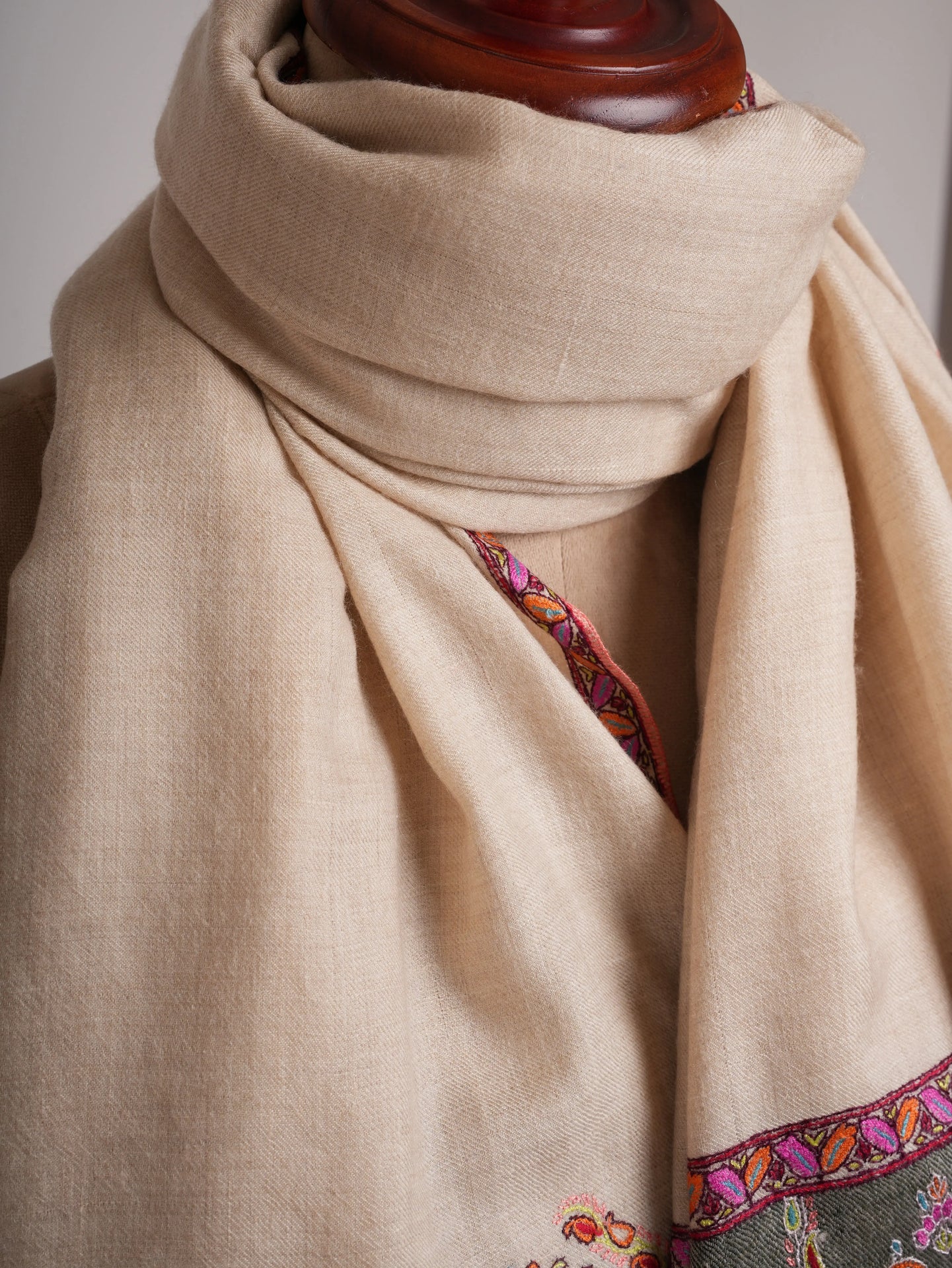 Off white  Embroidered Luxury Pashmina Shawl Shahkaar