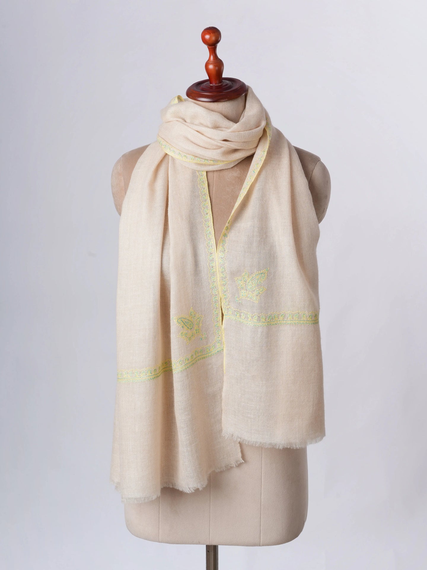 Offwhite Sustainable Cashmere Scarf with Hashia Embroidery – Ethically Made Shahkaar