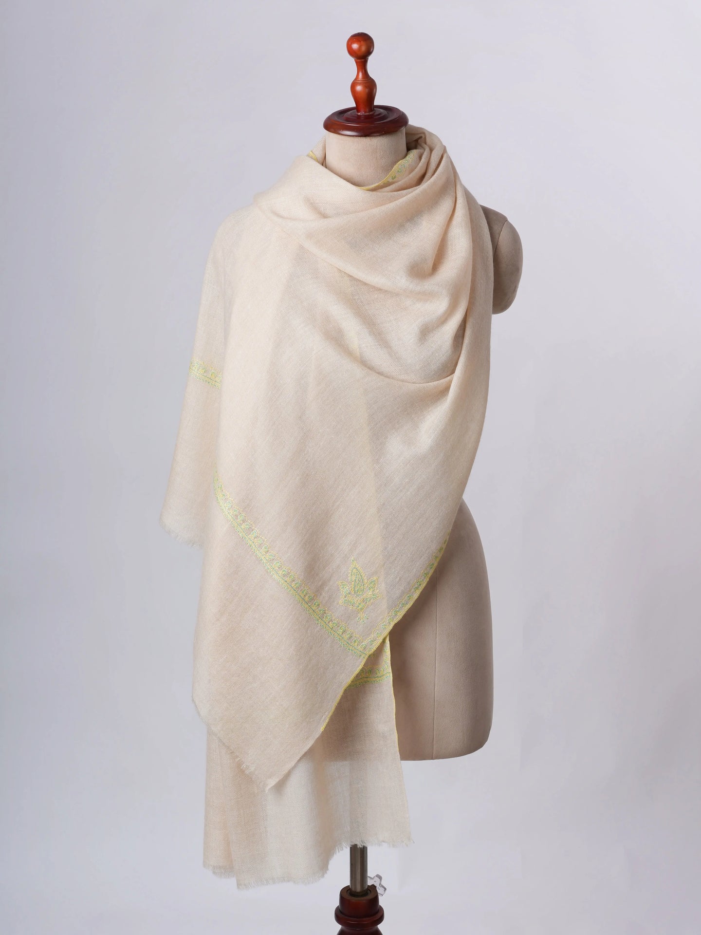 Offwhite Sustainable Cashmere Scarf with Hashia Embroidery – Ethically Made Shahkaar
