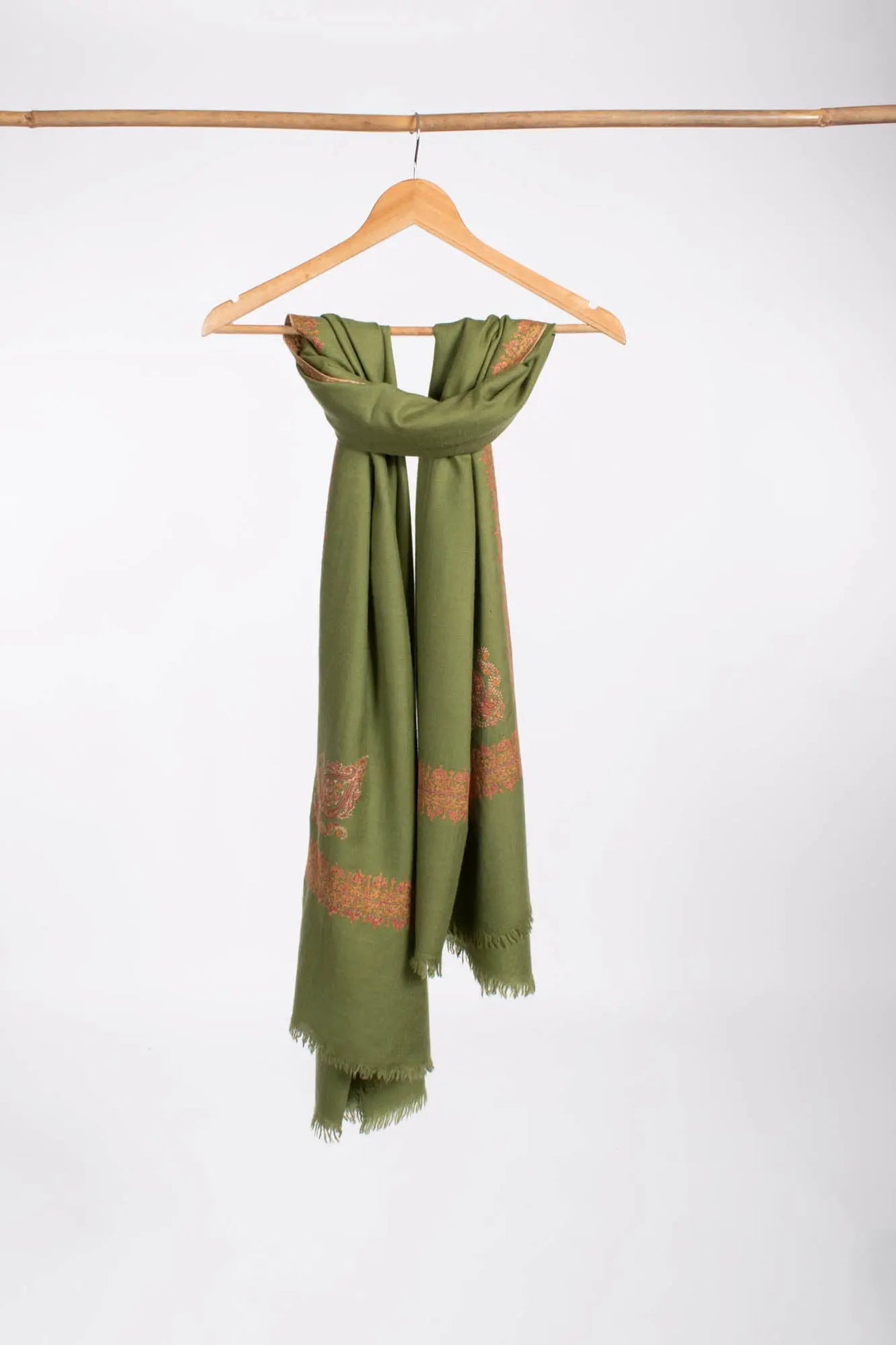 Olive Green Neemdaur Beautiful Luxury Cashmere Wrap - IDAHO Shahkaar