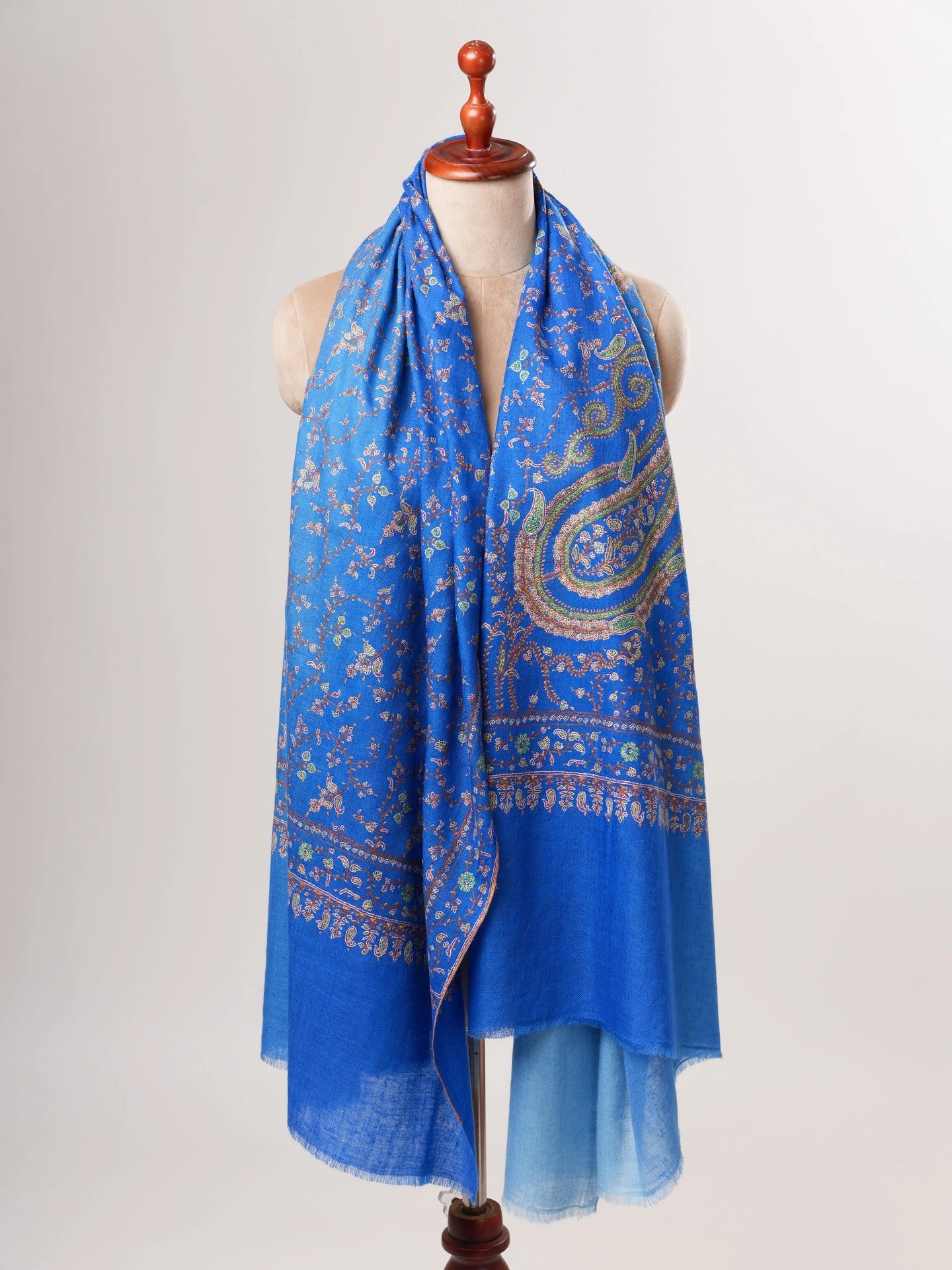 Ombre Blue Pashmina Shawl, Hand Embroided, Hand Woven, Made in Kashmir Shahkaar