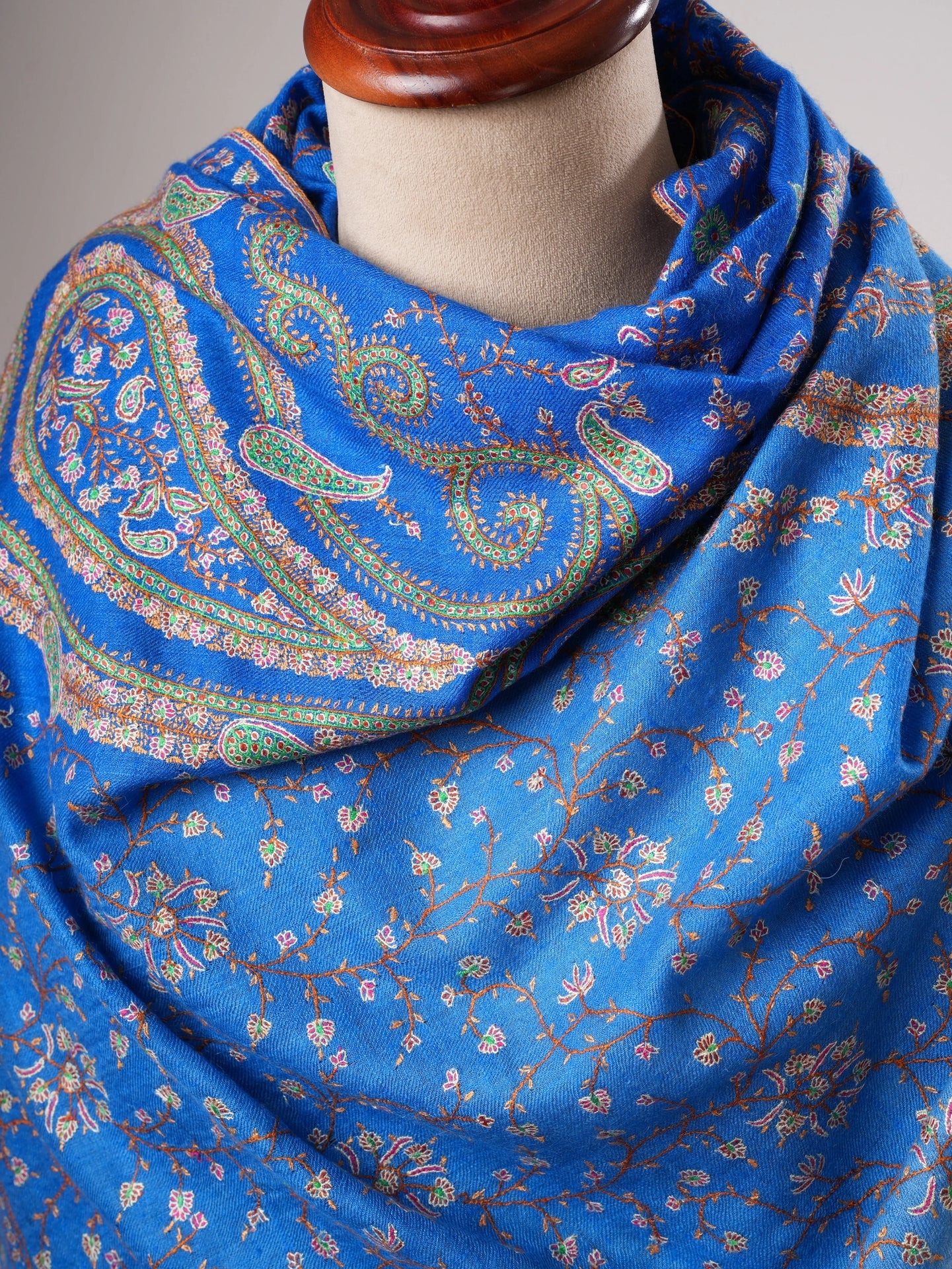 Ombre Blue Pashmina Shawl, Hand Embroided, Hand Woven, Made in Kashmir Shahkaar