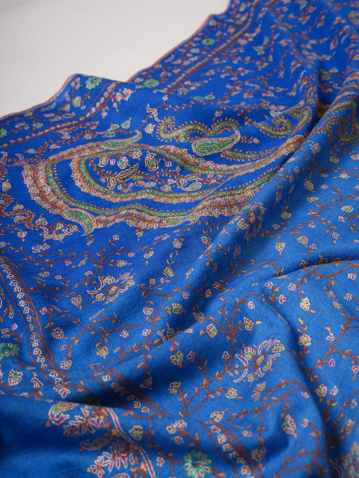 Ombre Blue Pashmina Shawl, Hand Embroided, Hand Woven, Made in Kashmir Shahkaar
