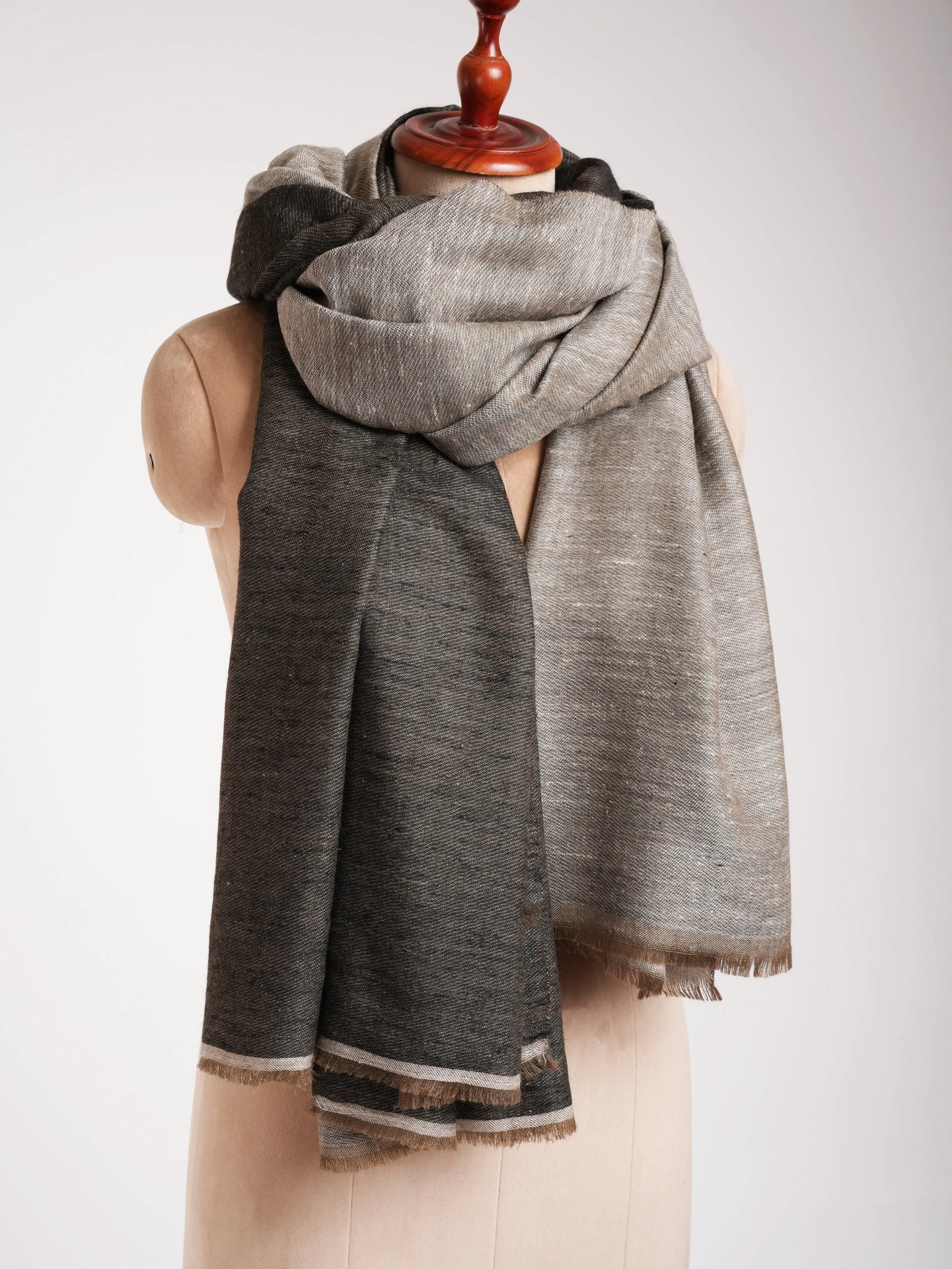 Oversized Black and Ivory Handwoven Dorukha Pashmina Shawl Shahkaar