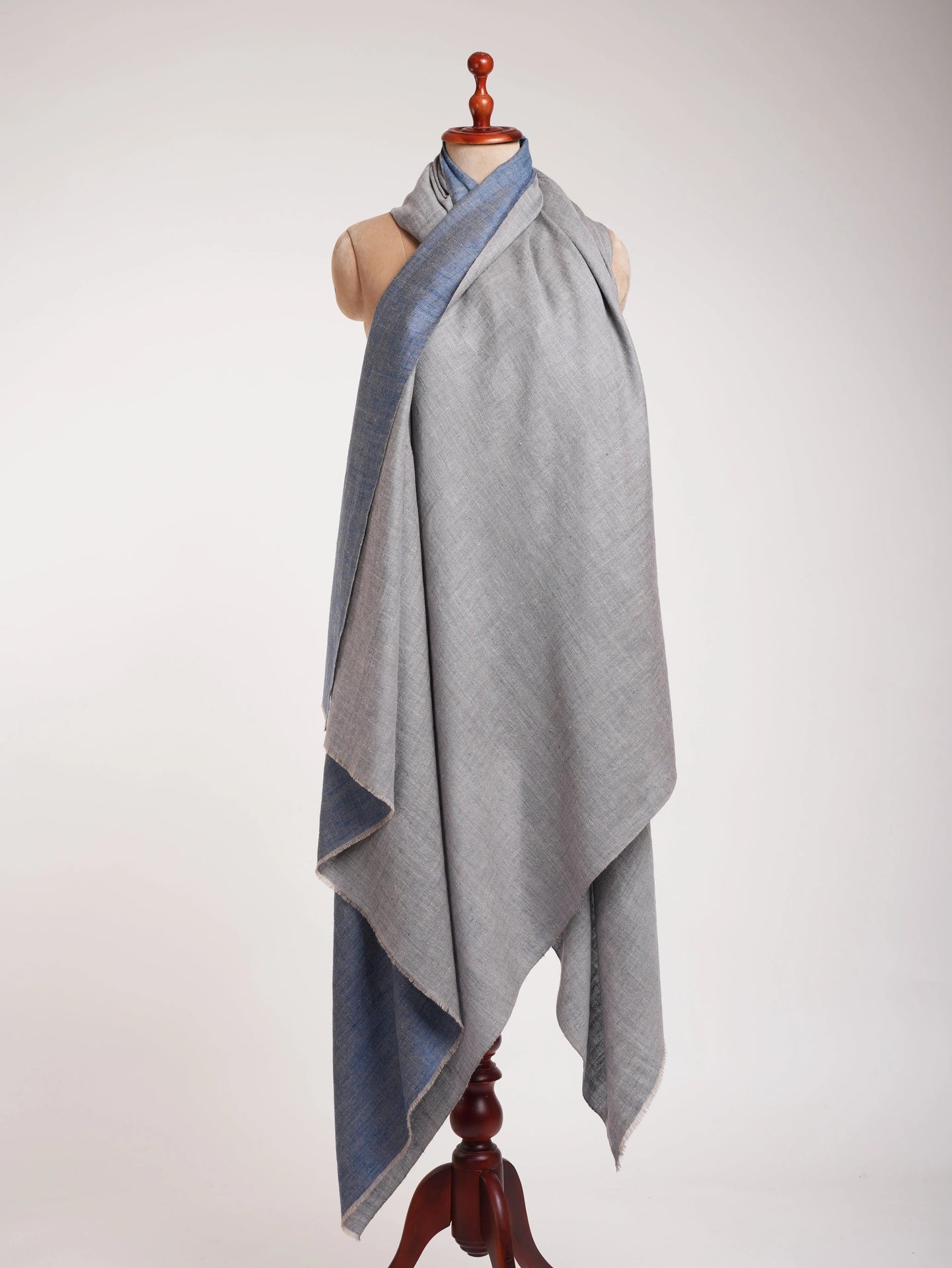 Oversized Dorukha Blue Ivory Pashmina Wrap Shahkaar