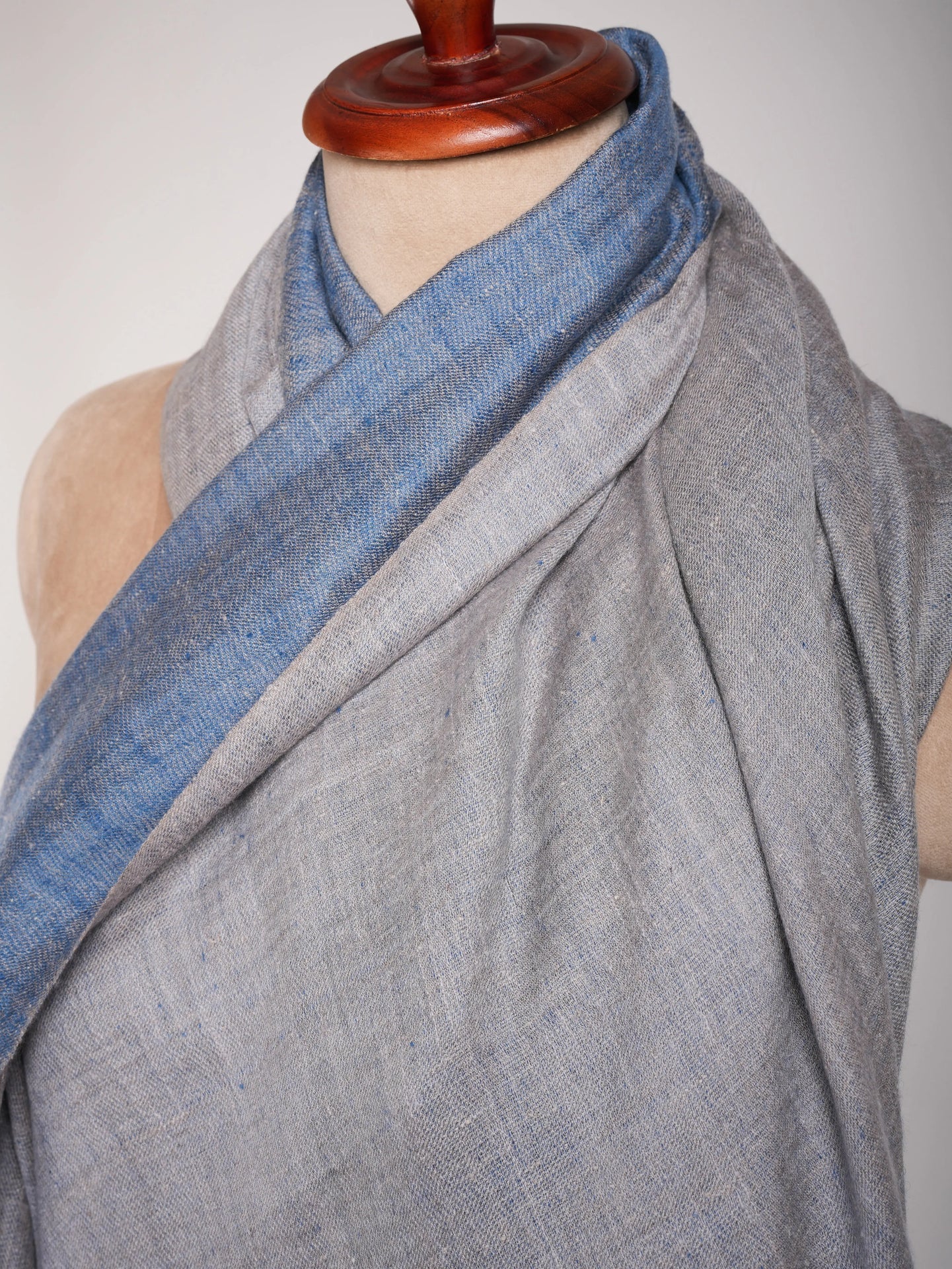 Oversized Dorukha Blue Ivory Pashmina Wrap Shahkaar