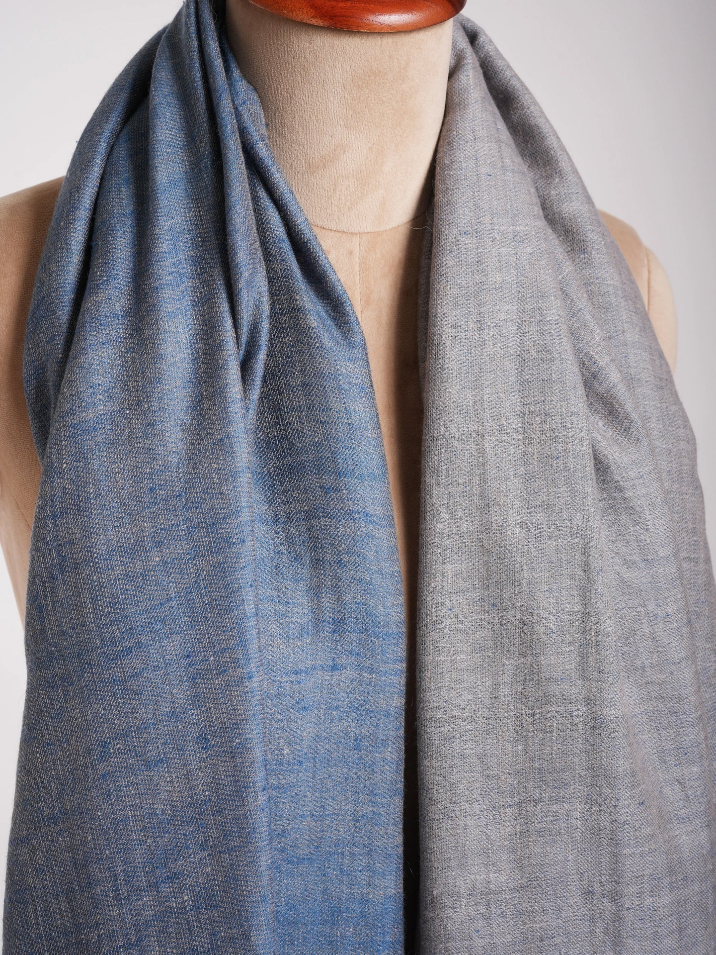 Oversized Dorukha Blue Ivory Pashmina Wrap Shahkaar