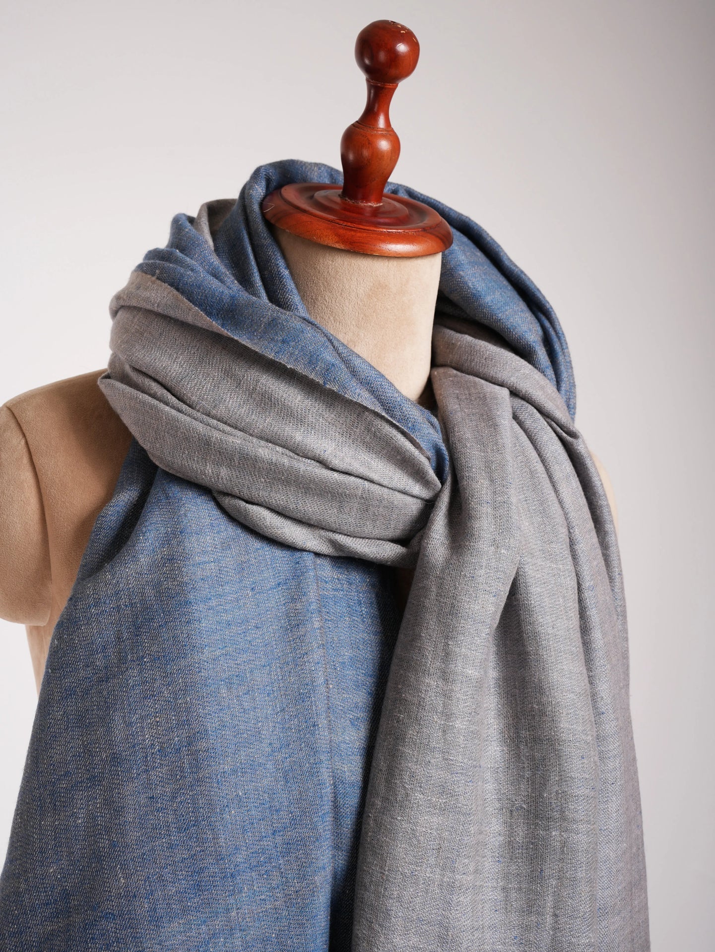 Oversized Dorukha Blue Ivory Pashmina Wrap Shahkaar