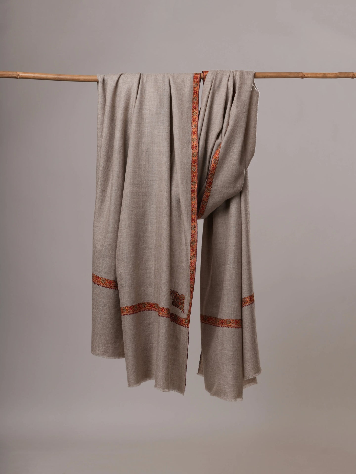 Oversized Handwoven Lightweight Pure Pashmina Shawl with Hashia Embroidery Shahkaar