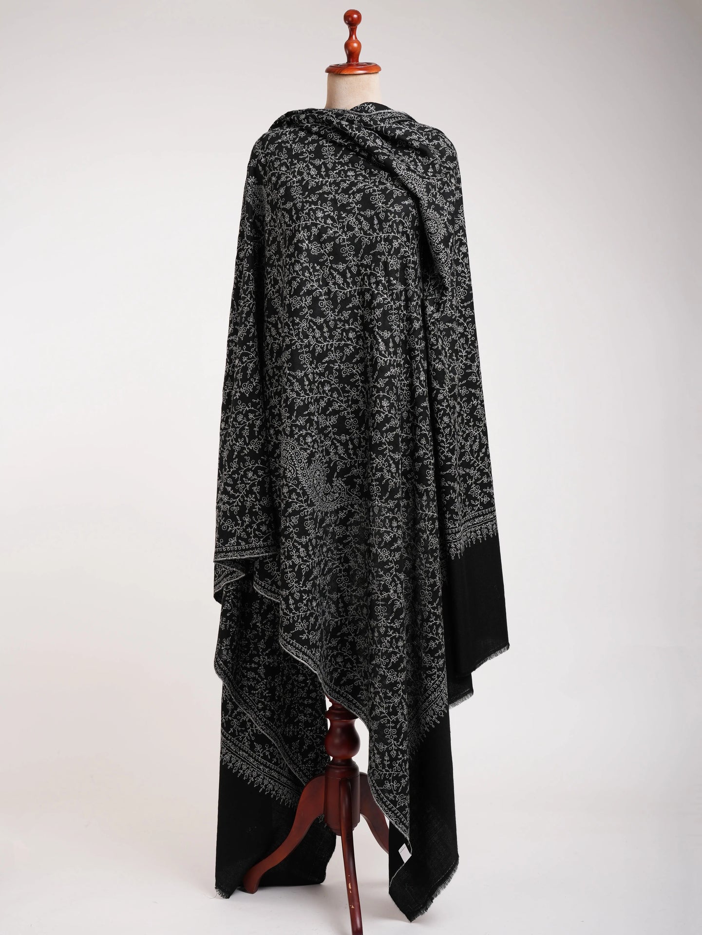 Oversized Sozni Embroidered Black Indian Pashmina Wrap Shahkaar