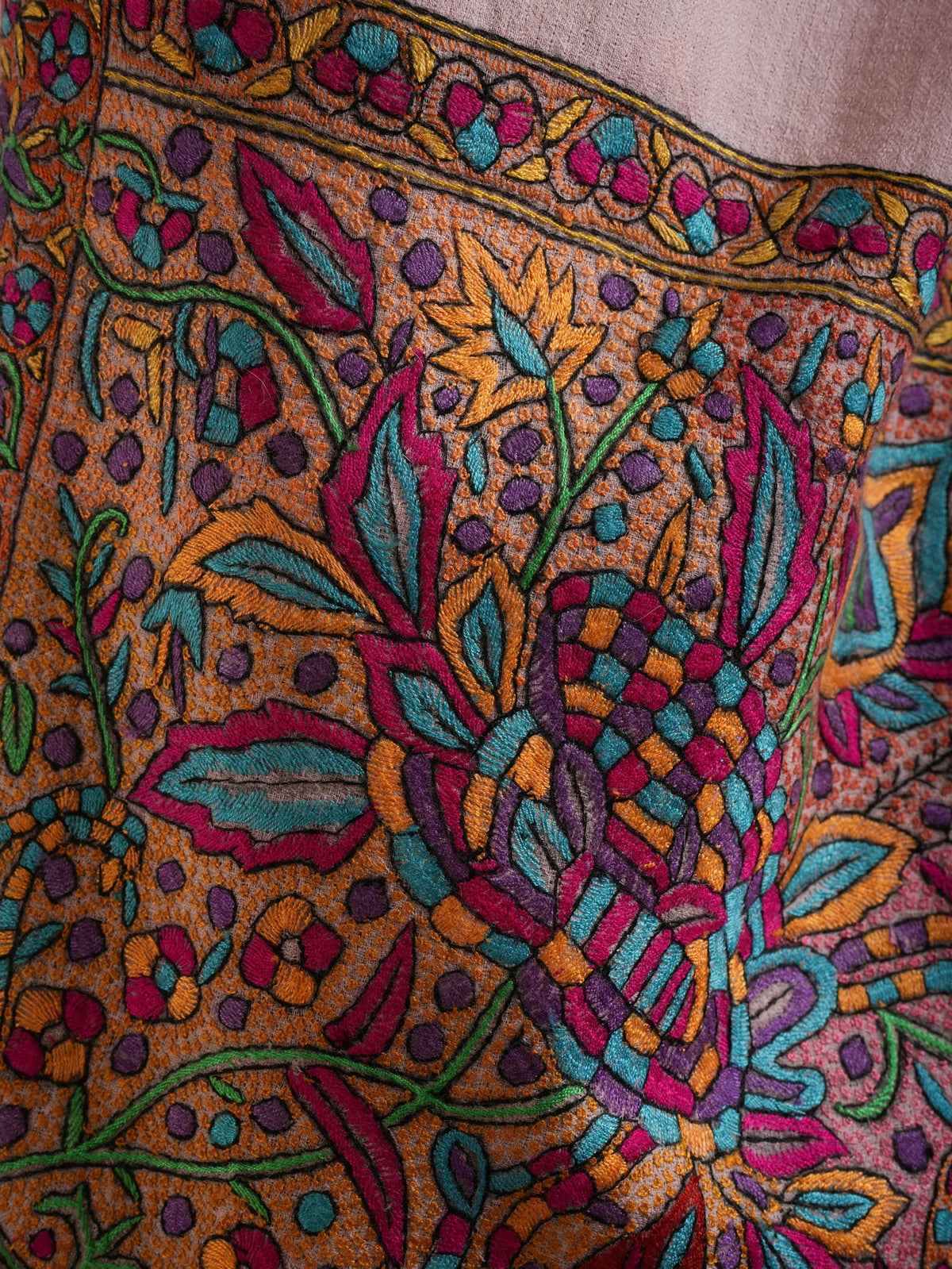 Papermachie Palla Embroidered Pink Pashmina Shawl Shahkaar