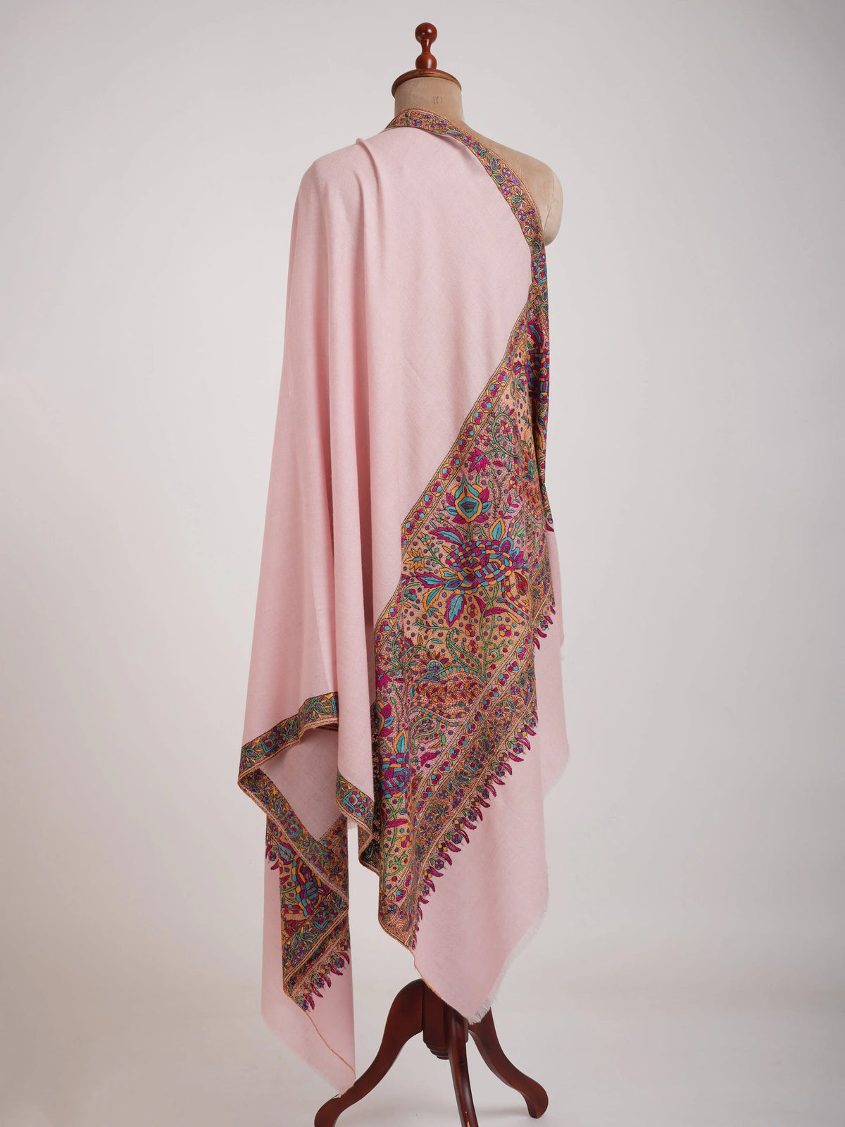 Papermachie Palla Embroidered Pink Pashmina Shawl Shahkaar