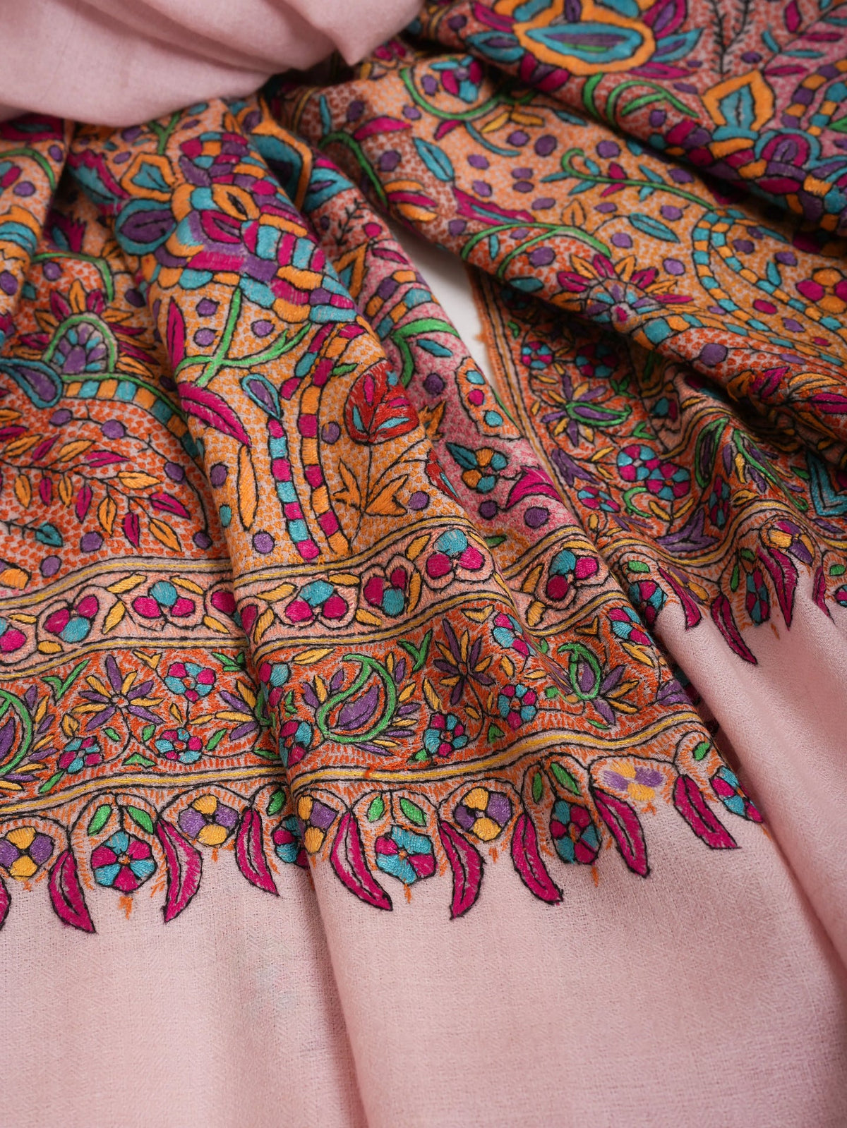 Papermachie Palla Embroidered Pink Pashmina Shawl Shahkaar