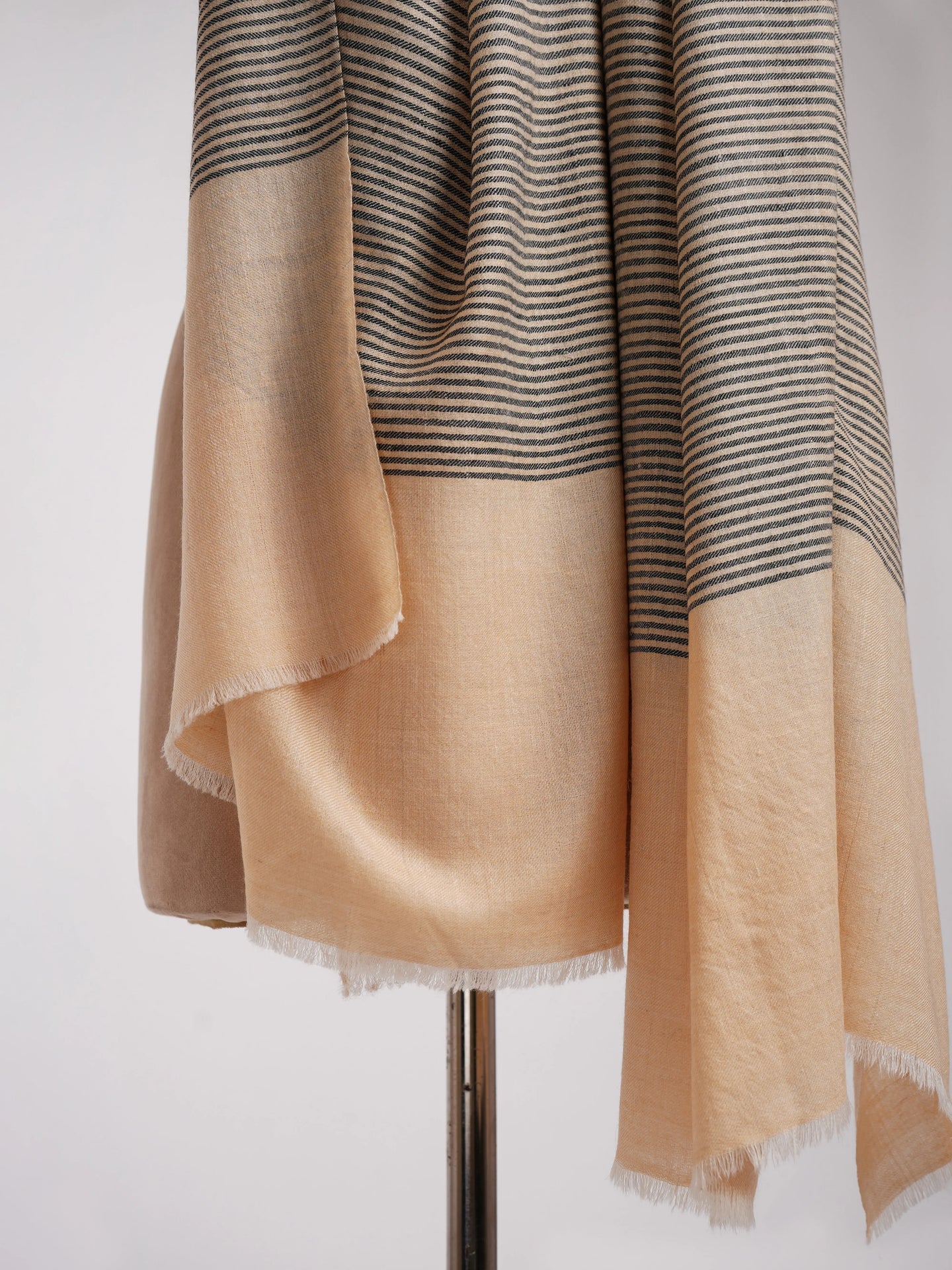 Peach and Black Stripe Handmade Soft Pashmina Wrap Shahkaar