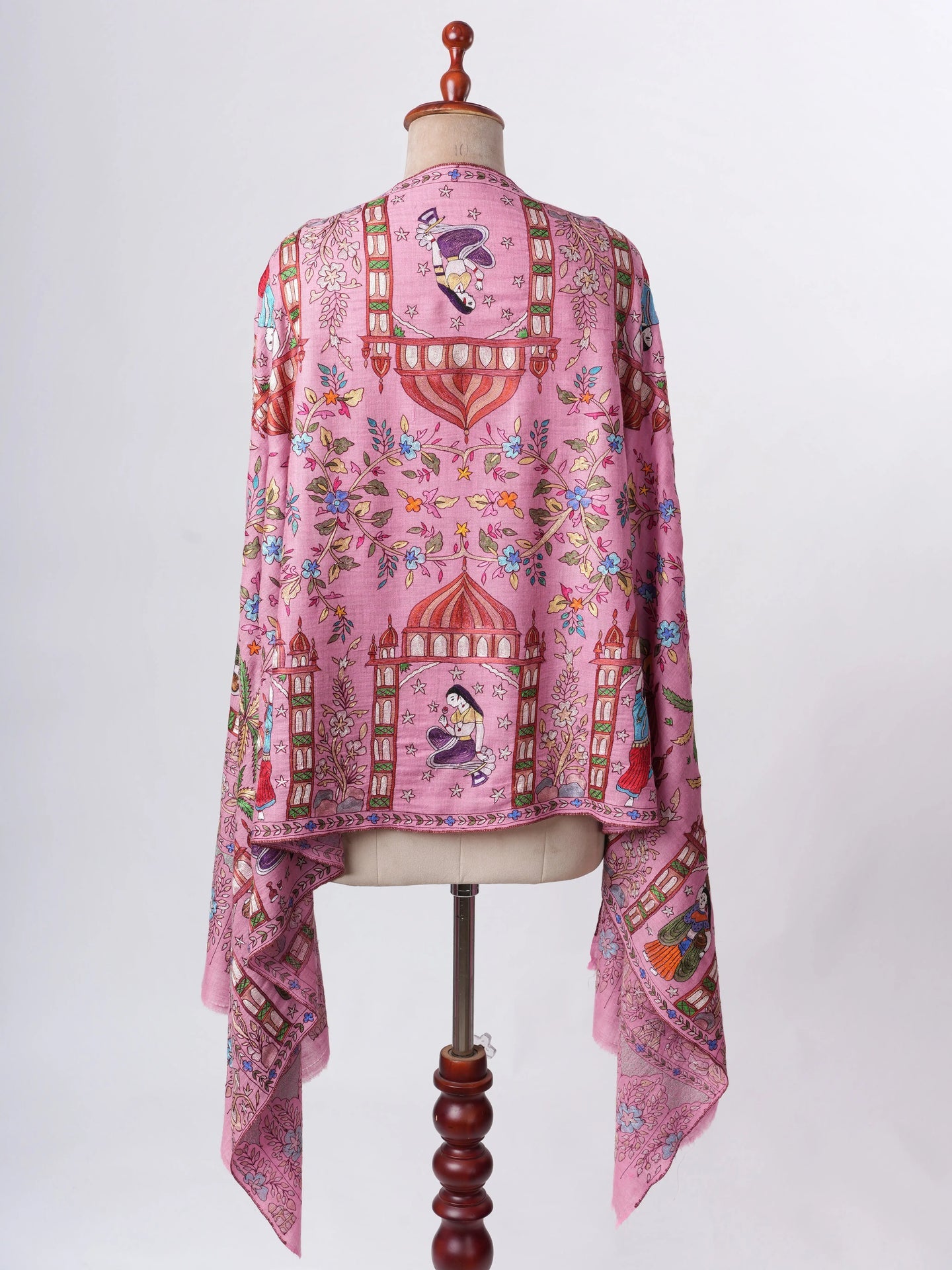 Pink Hand Embroidered Cashmere Scarf – Art Silk Zari Detailing Shahkaar