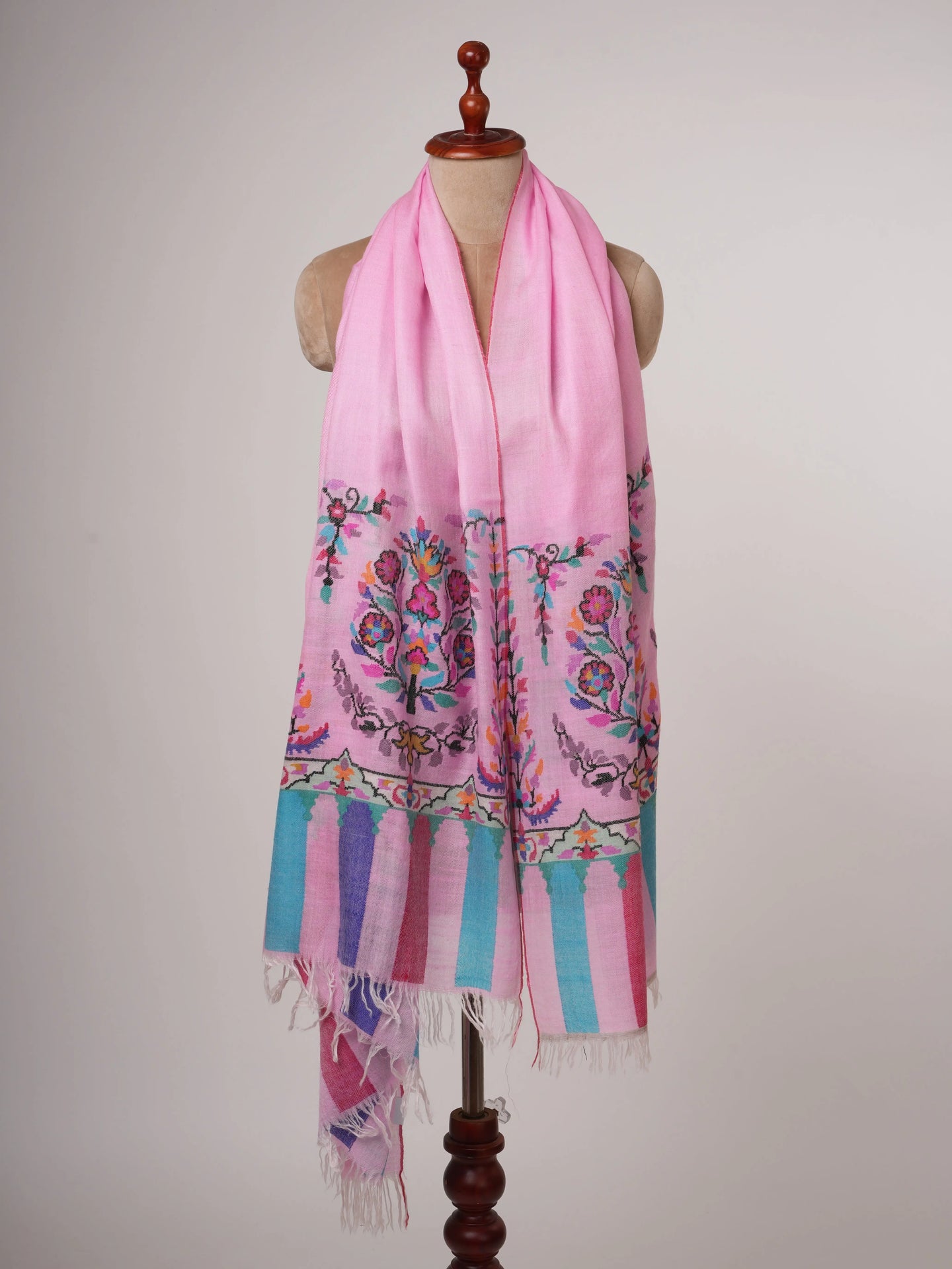 Pink Kani Pashmina Shawl | Handwoven Kashmiri Cashmere Wrap with Traditional Motifs Shahkaar