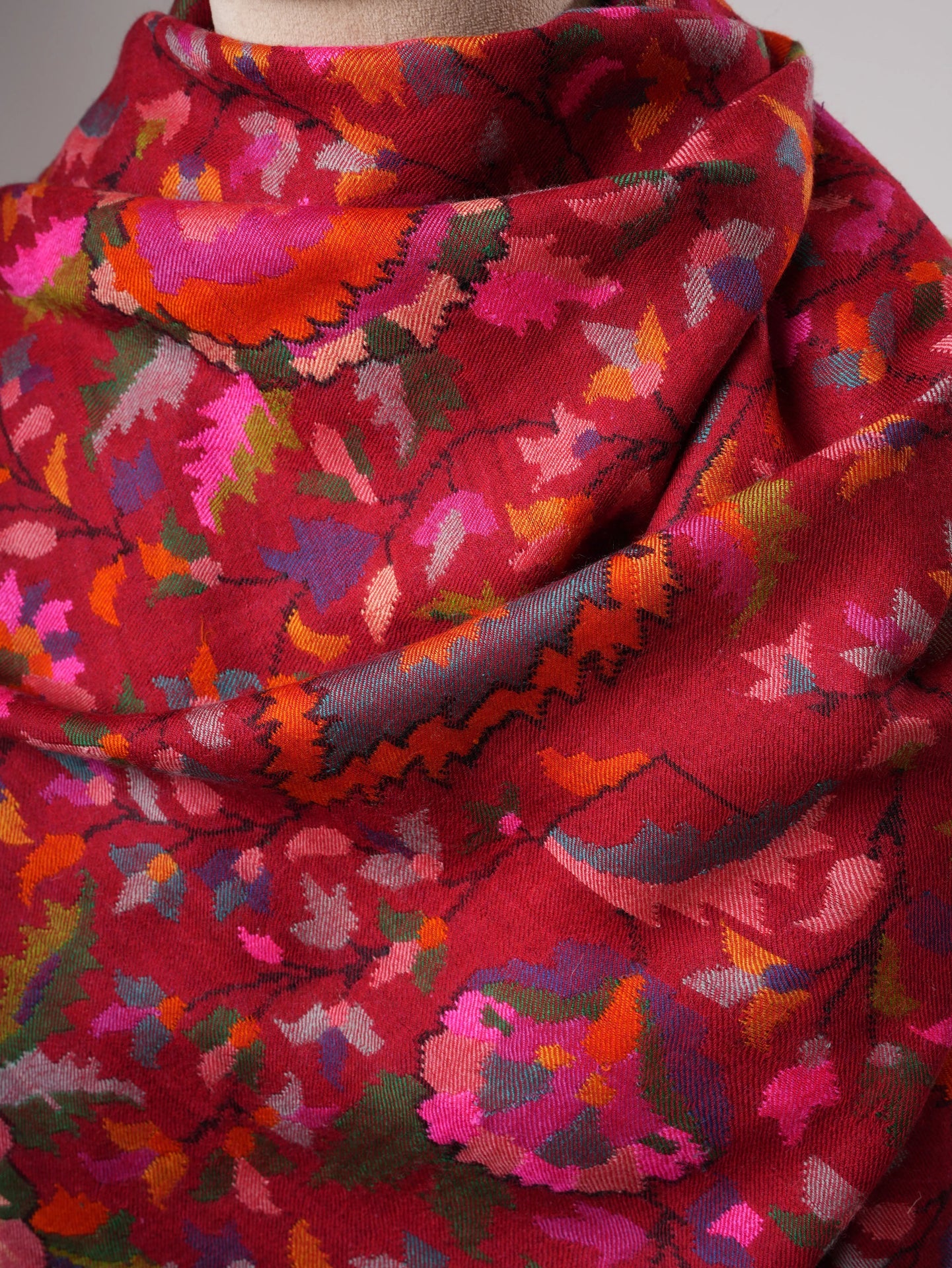 Red Baby Soft Kashmiri Kani Pashmina Shawl Shahkaar