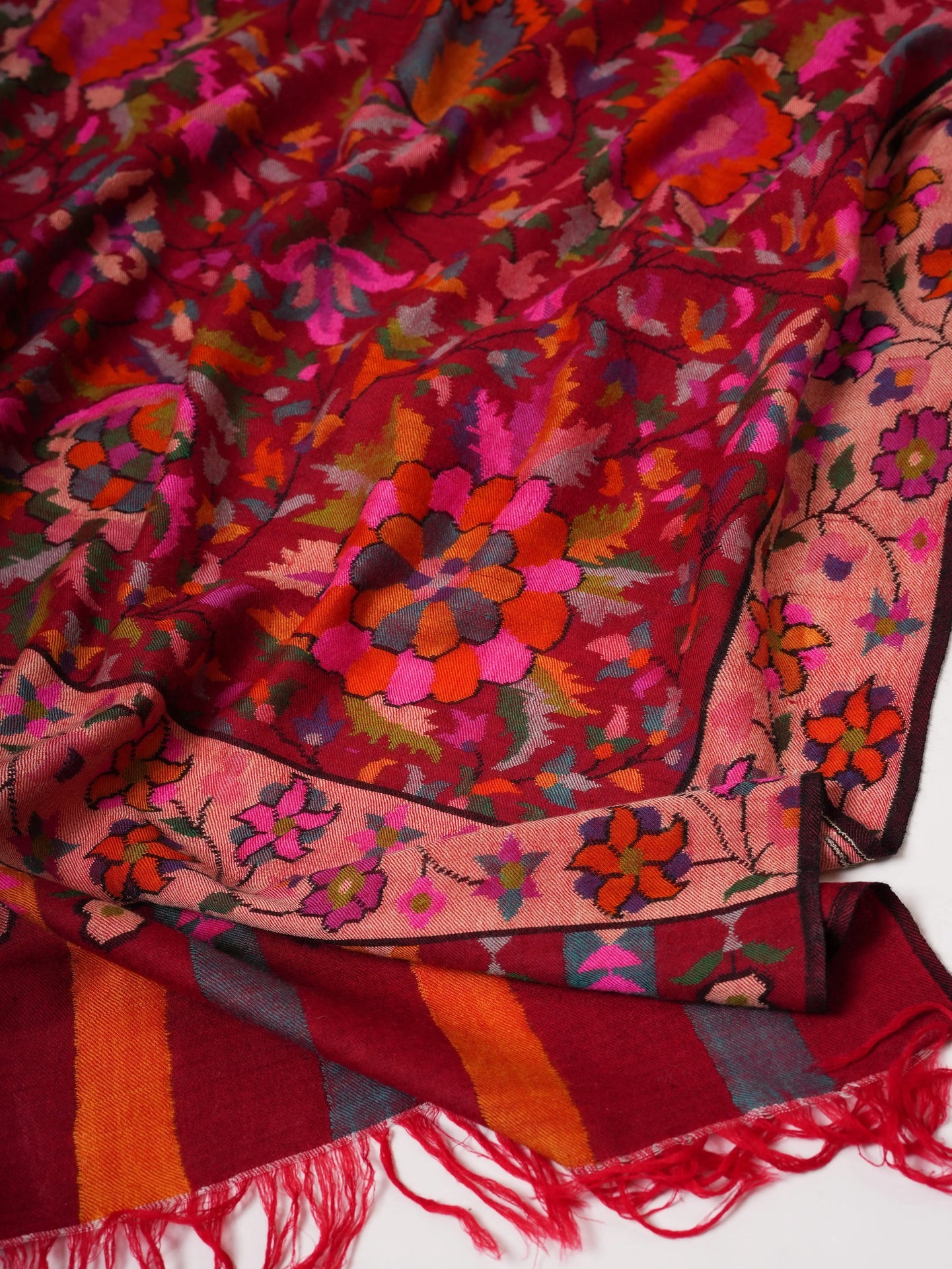 Red Baby Soft Kashmiri Kani Pashmina Shawl Shahkaar