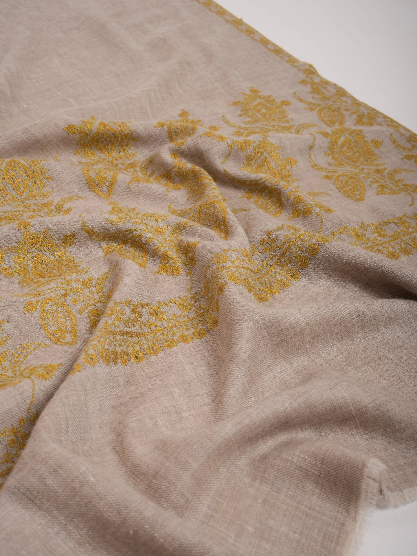 Silver Soft Cashmere Scarf with Needlework Embroidery Shahkaar