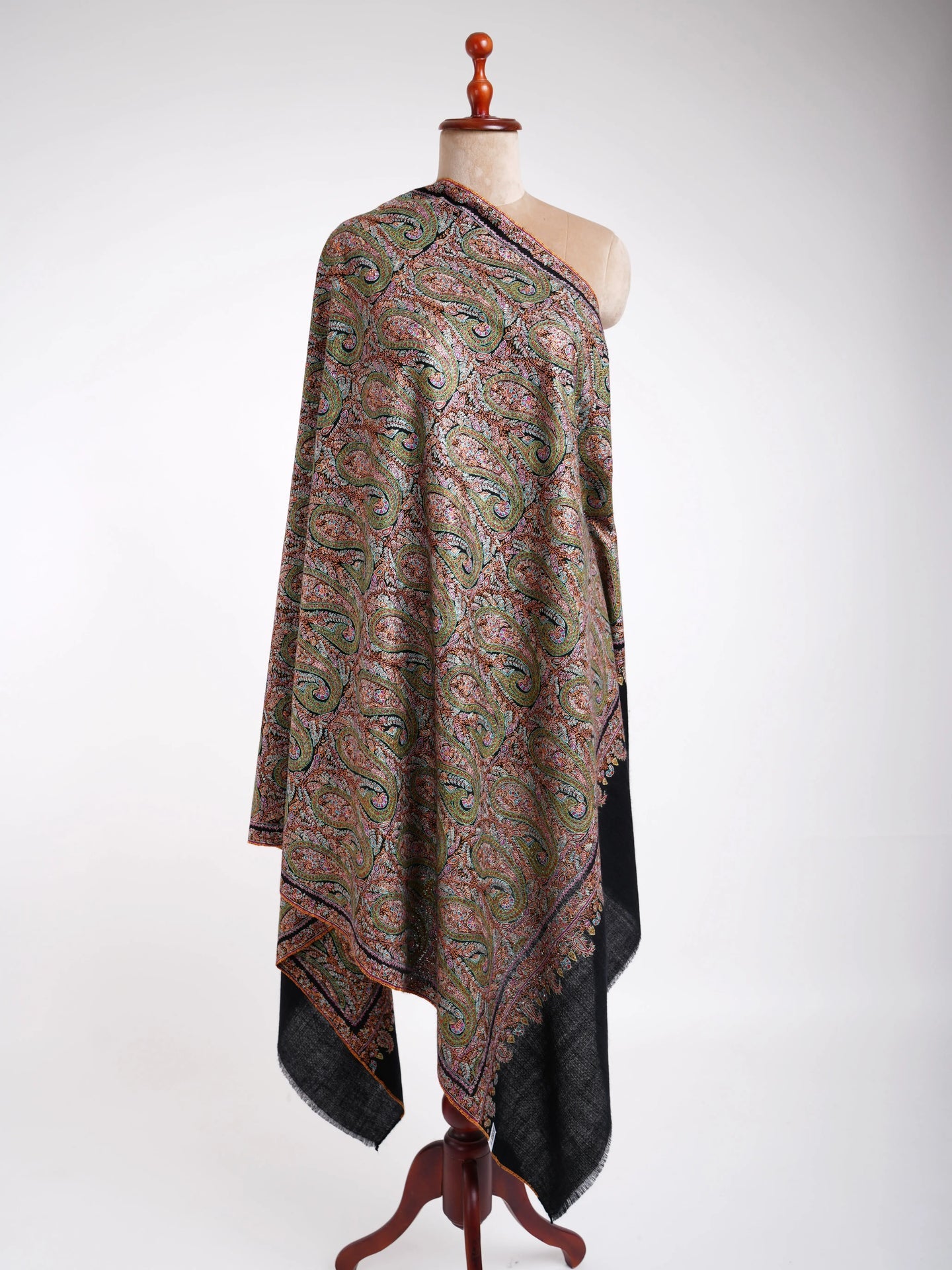 Sozni Hand Embroidery Kashmiri Pashmina Shawl Black Shahkaar