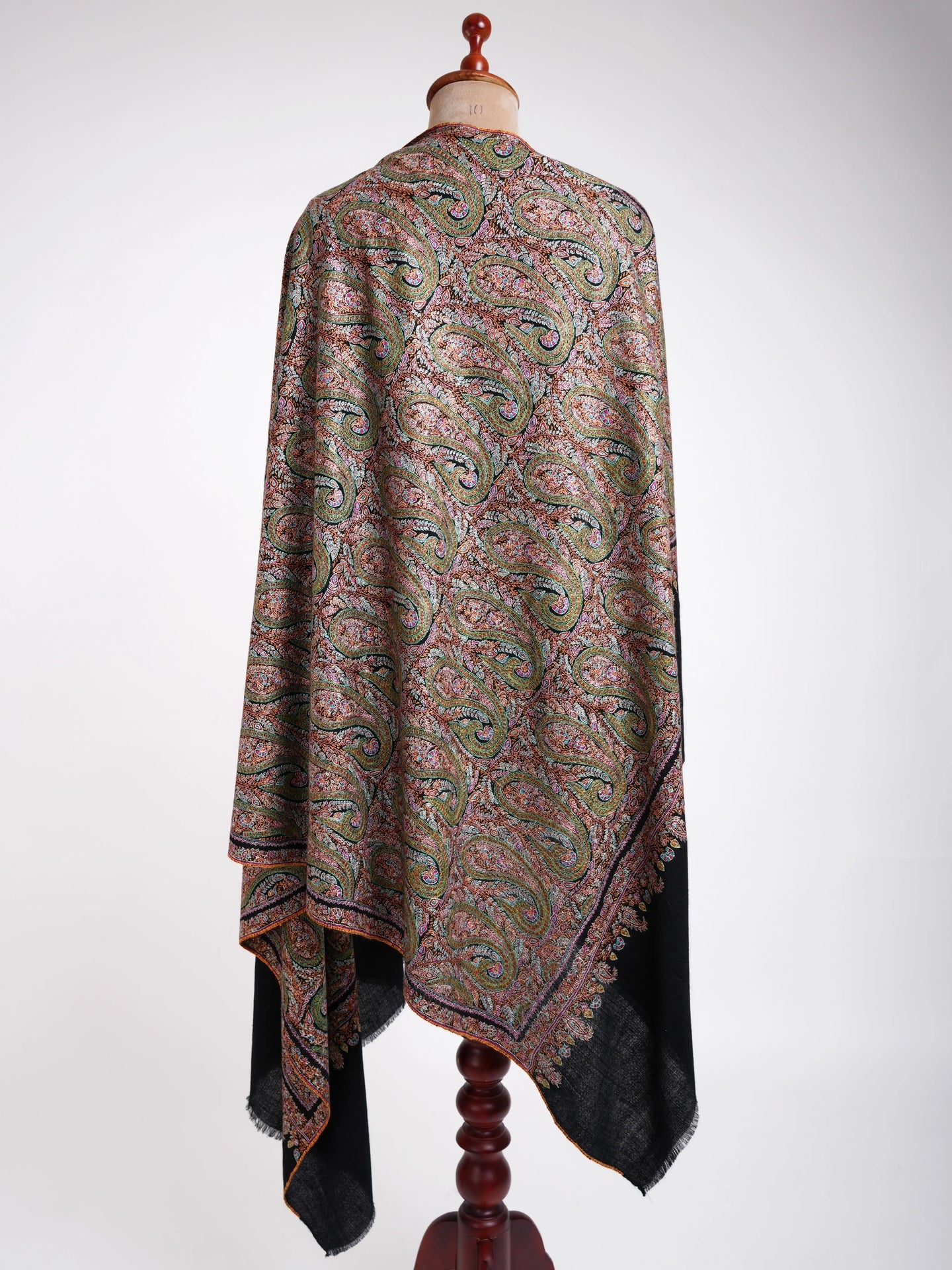 Sozni Hand Embroidery Kashmiri Pashmina Shawl Black Shahkaar