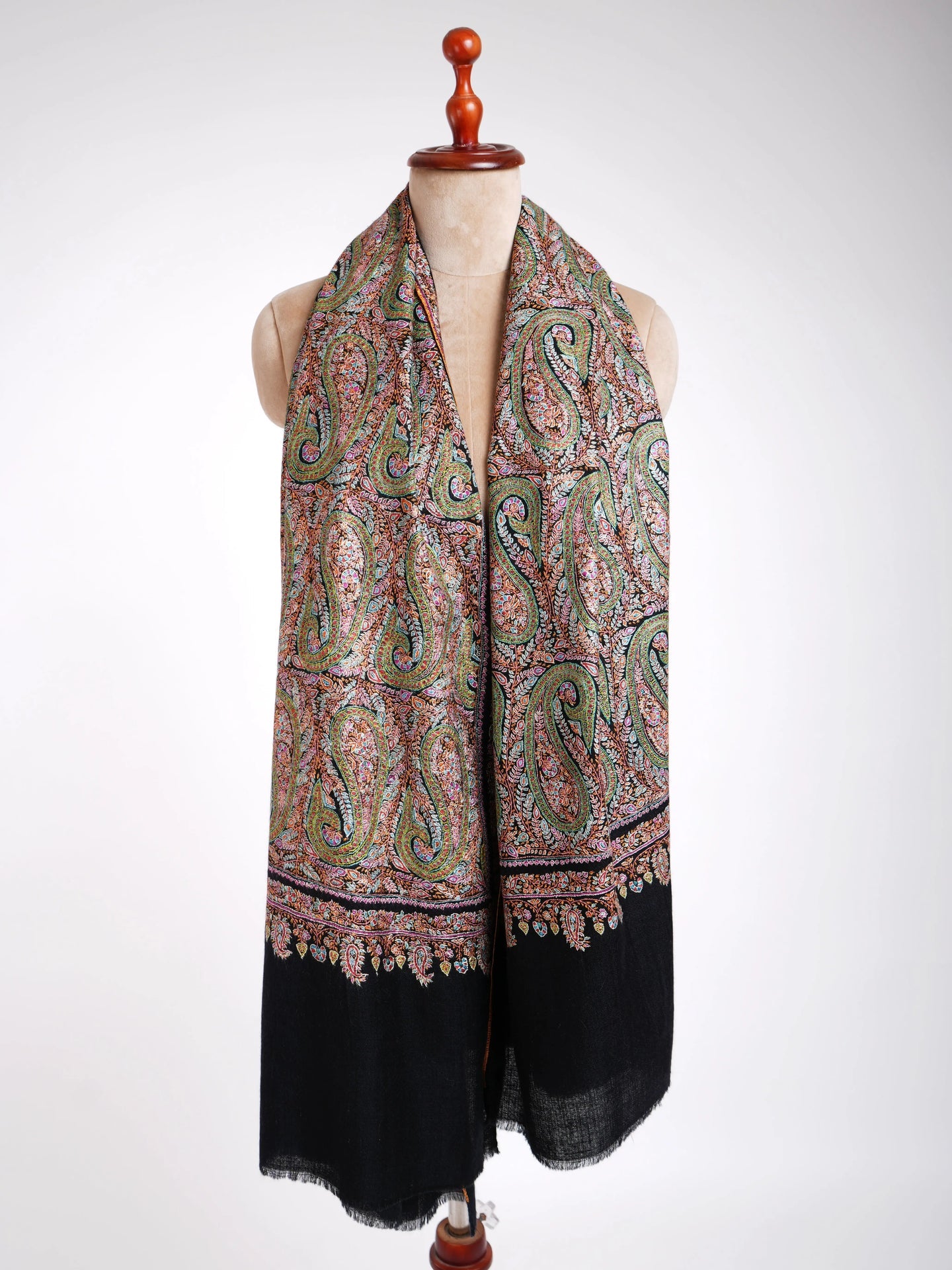 Sozni Hand Embroidery Kashmiri Pashmina Shawl Black Shahkaar