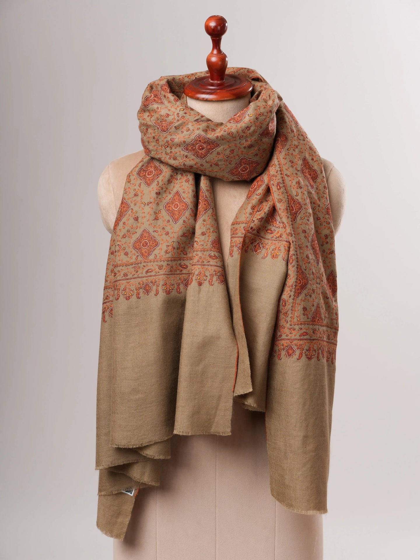 Toosh Color Hand-Embroidered Neem Jamavar Pashmina Shawl Shahkaar