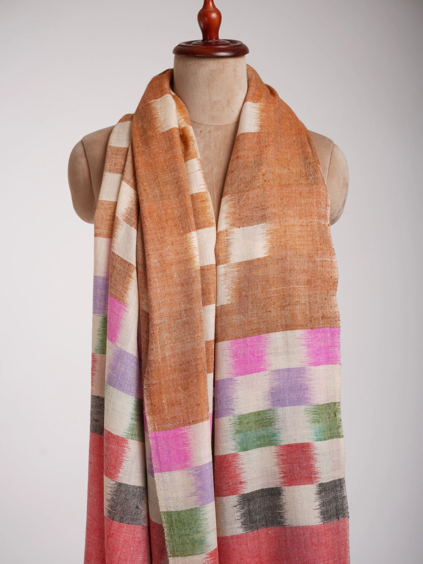 Vibrant Hues Handloomed Ikat Pashmina Shawl Shahkaar