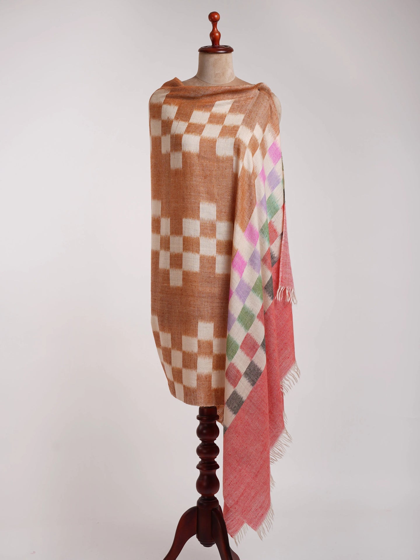 Vibrant Hues Handloomed Ikat Pashmina Shawl Shahkaar