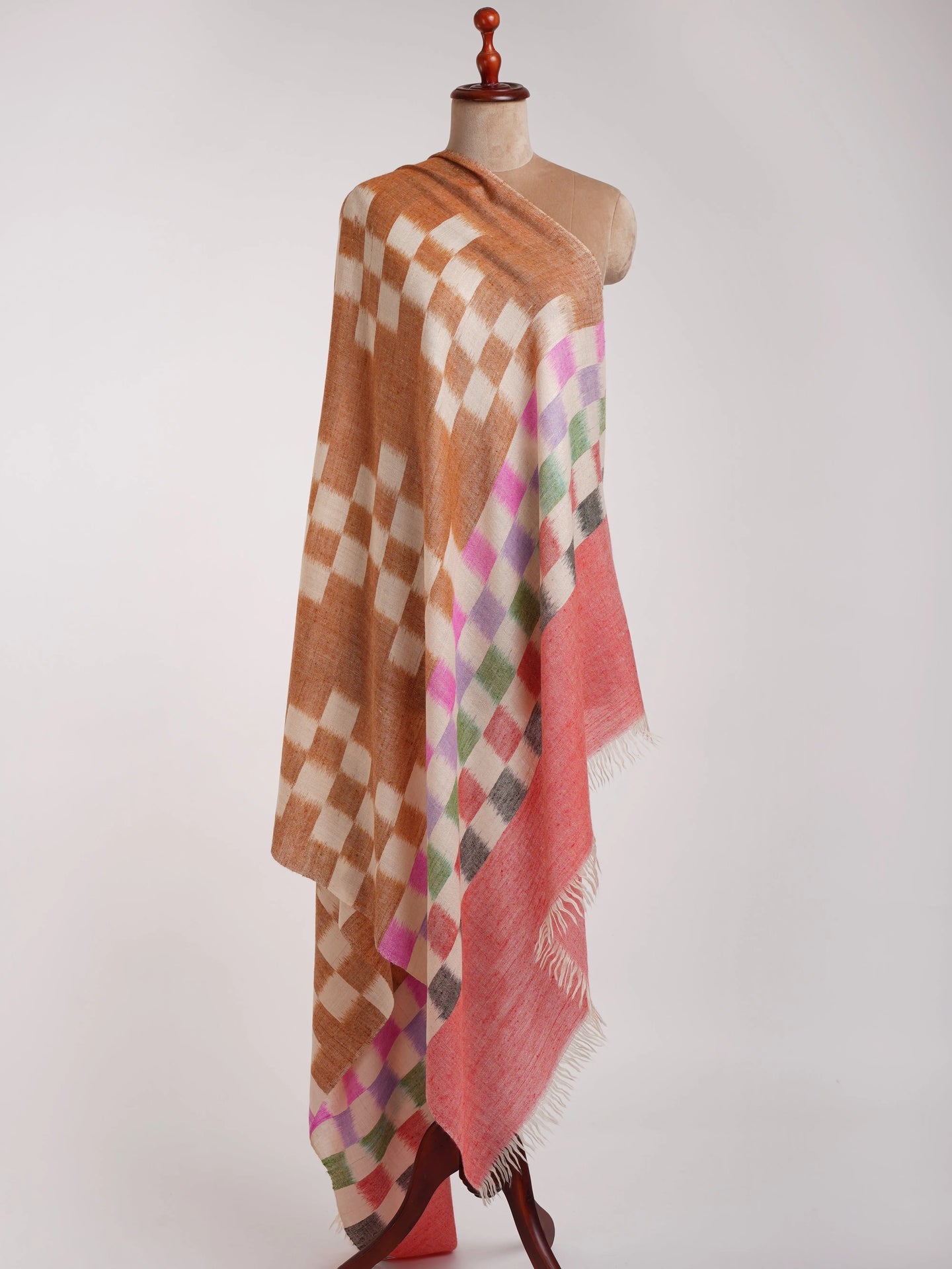 Vibrant Hues Handloomed Ikat Pashmina Shawl Shahkaar