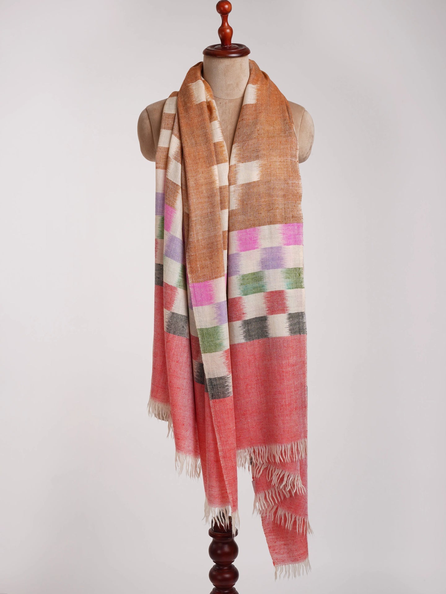 Vibrant Hues Handloomed Ikat Pashmina Shawl Shahkaar