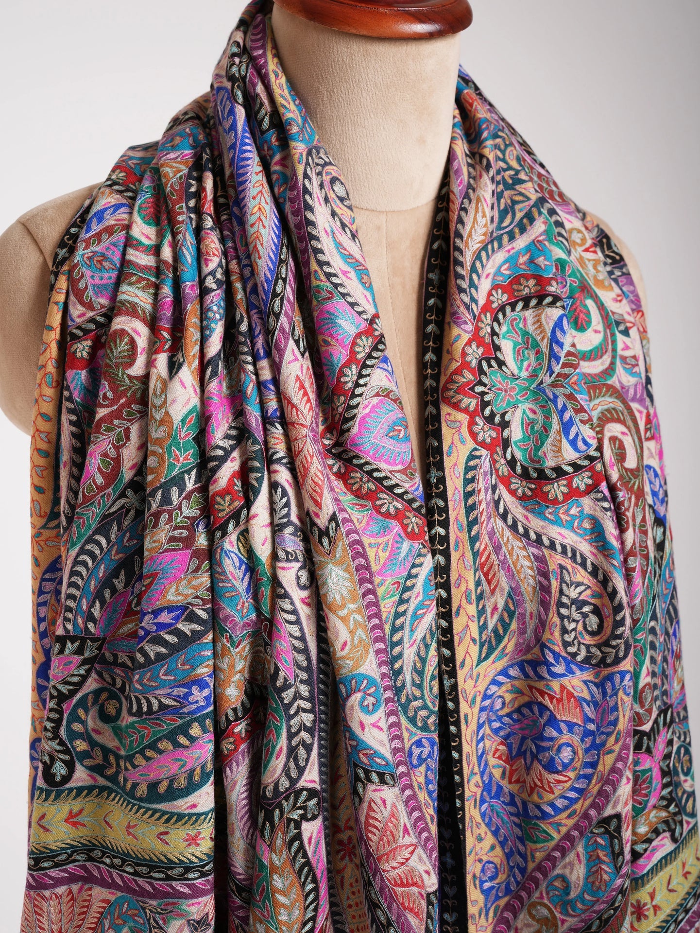 XL Hand painted Kalamkari One of a Kind Pashmina Shawl Shahkaar