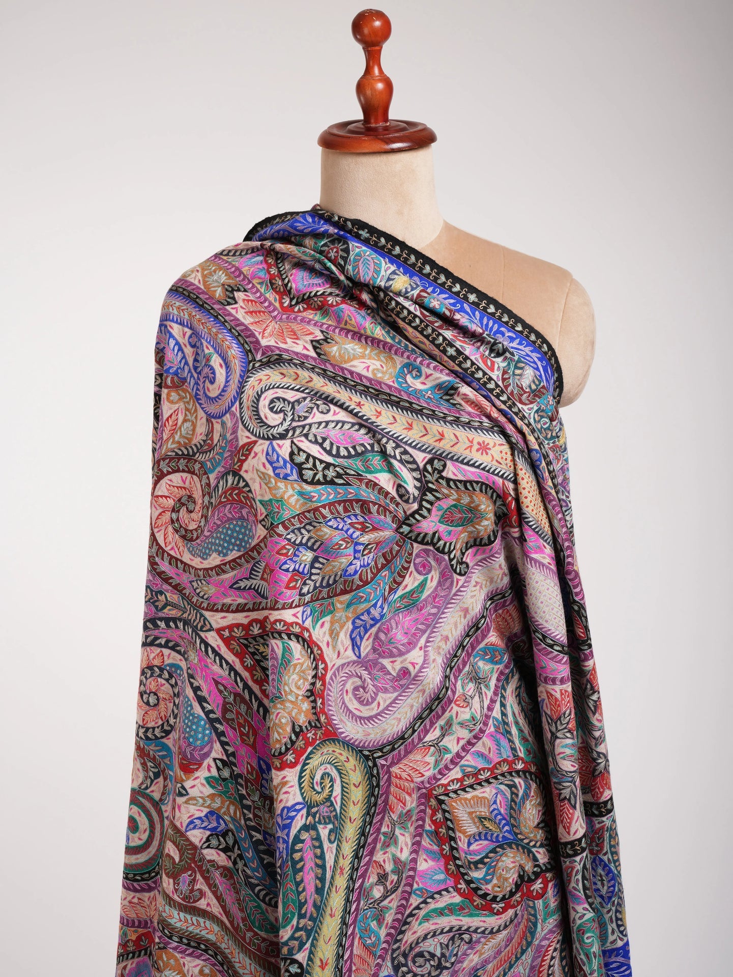 XL Hand painted Kalamkari One of a Kind Pashmina Shawl Shahkaar