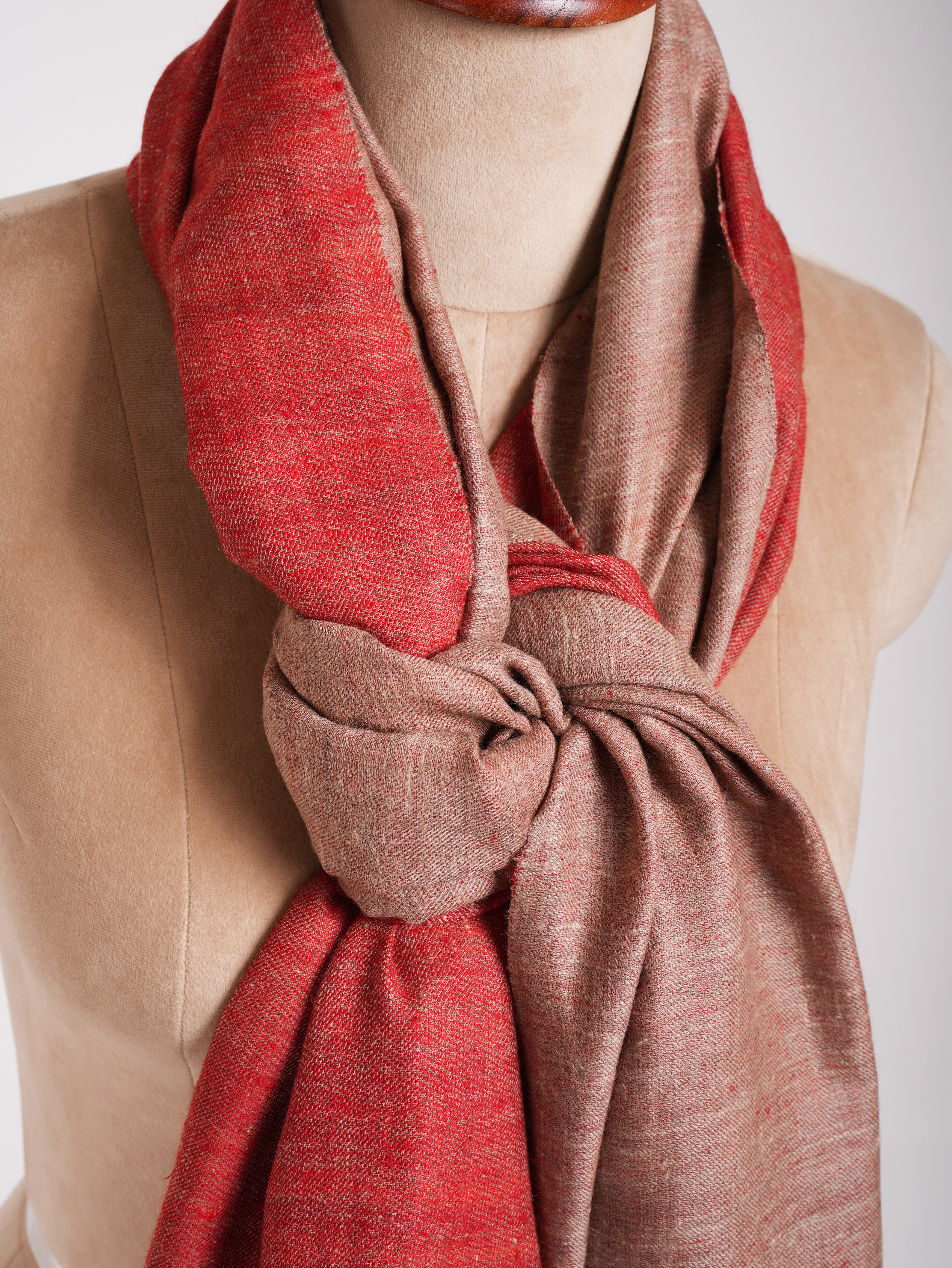 Châchage de pashmina rouge et beige à double teinte beige jolie