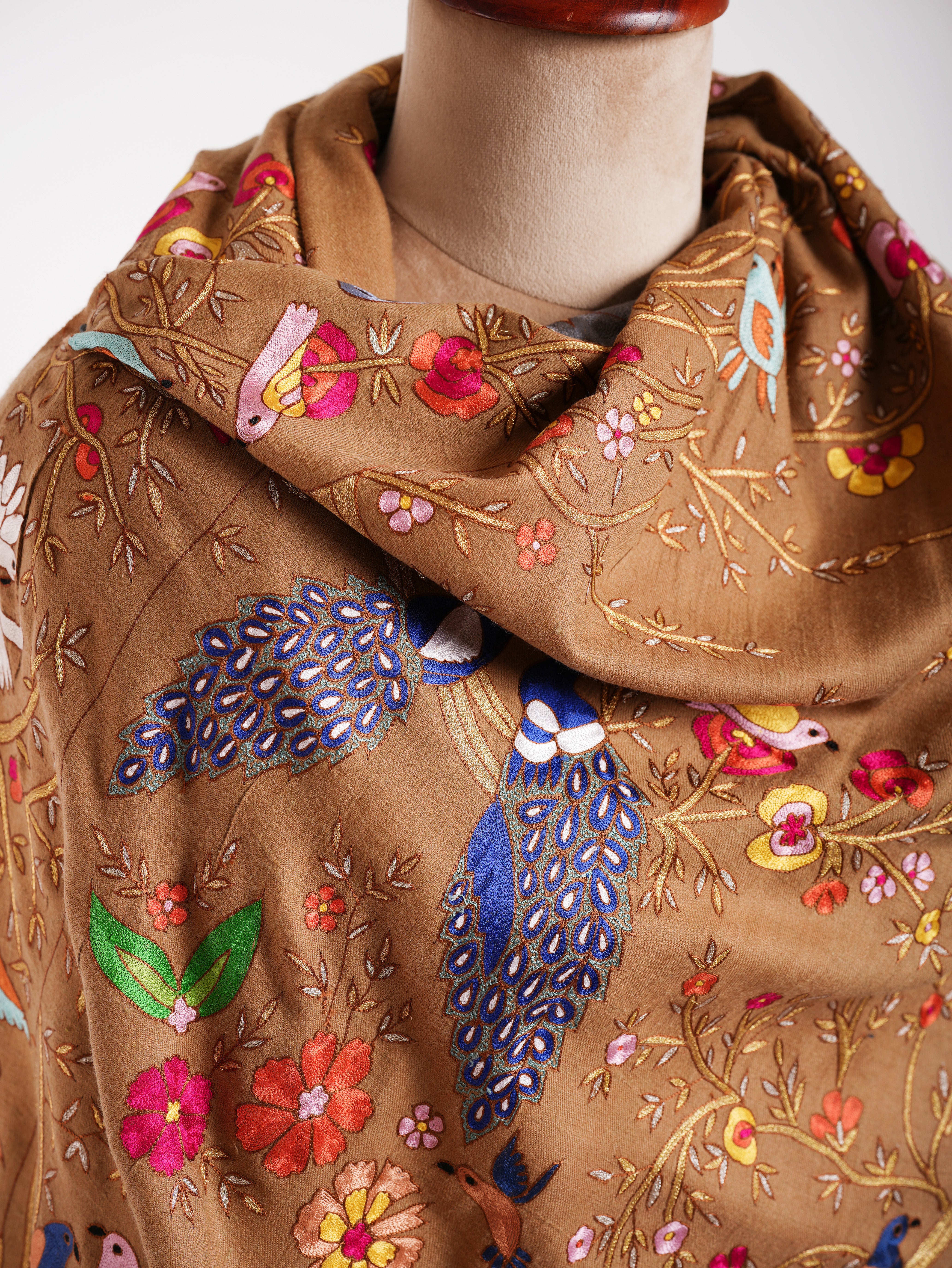 Scialle Pashmina fatto a mano Birdie Kalamkari