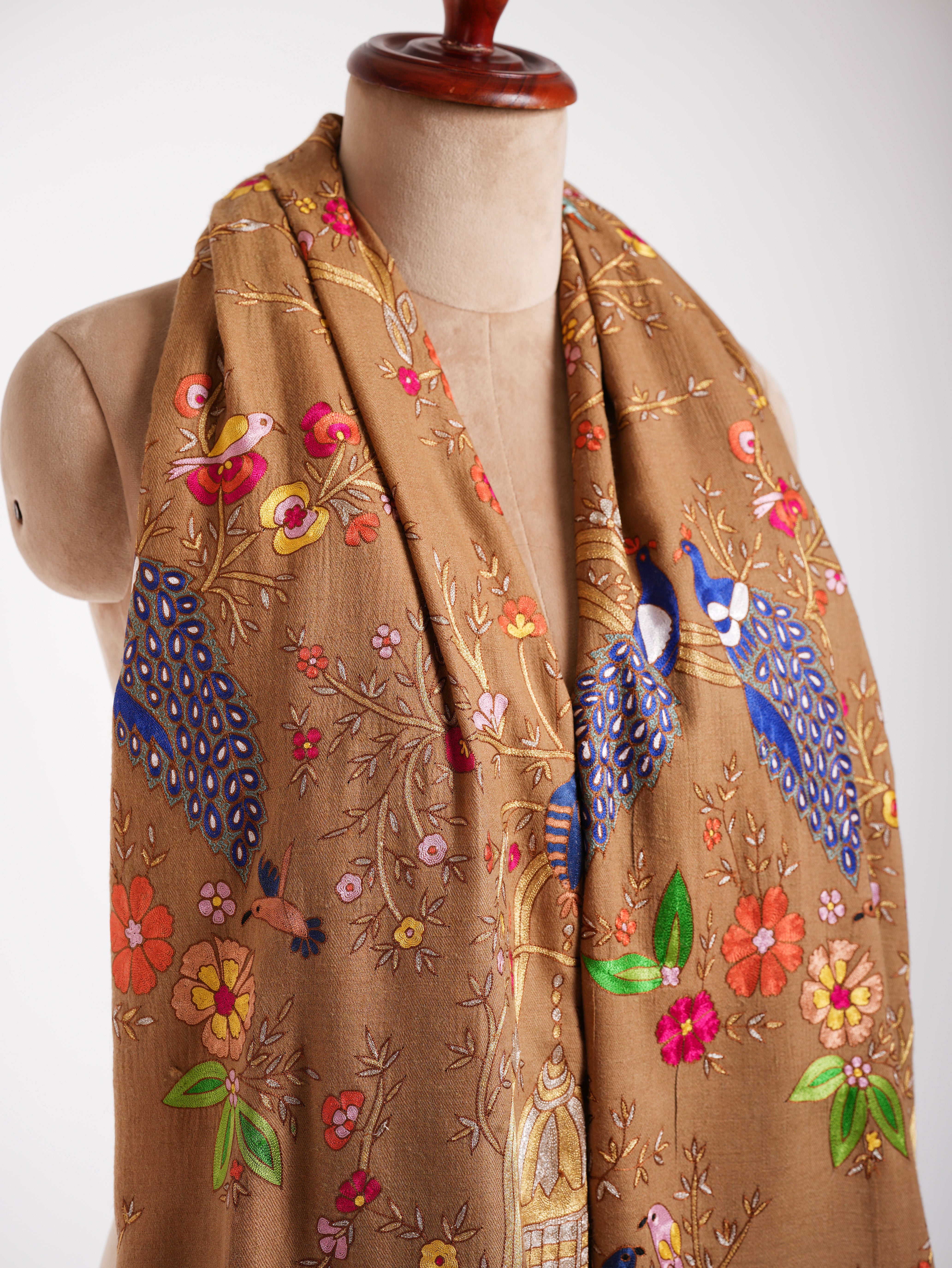 Scialle Pashmina fatto a mano Birdie Kalamkari