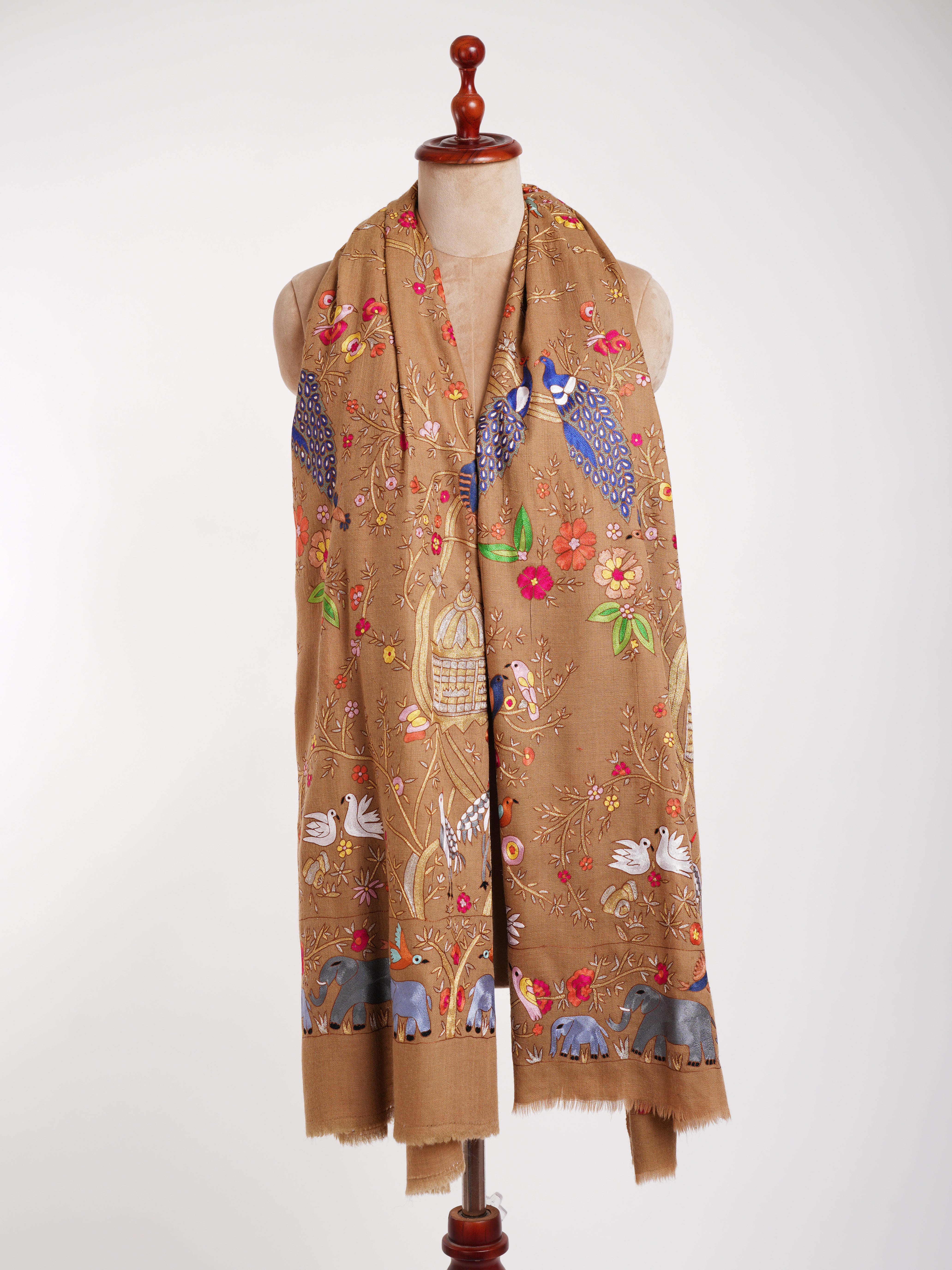 Birdie Kalamkari Châle Pashmina fait à la main