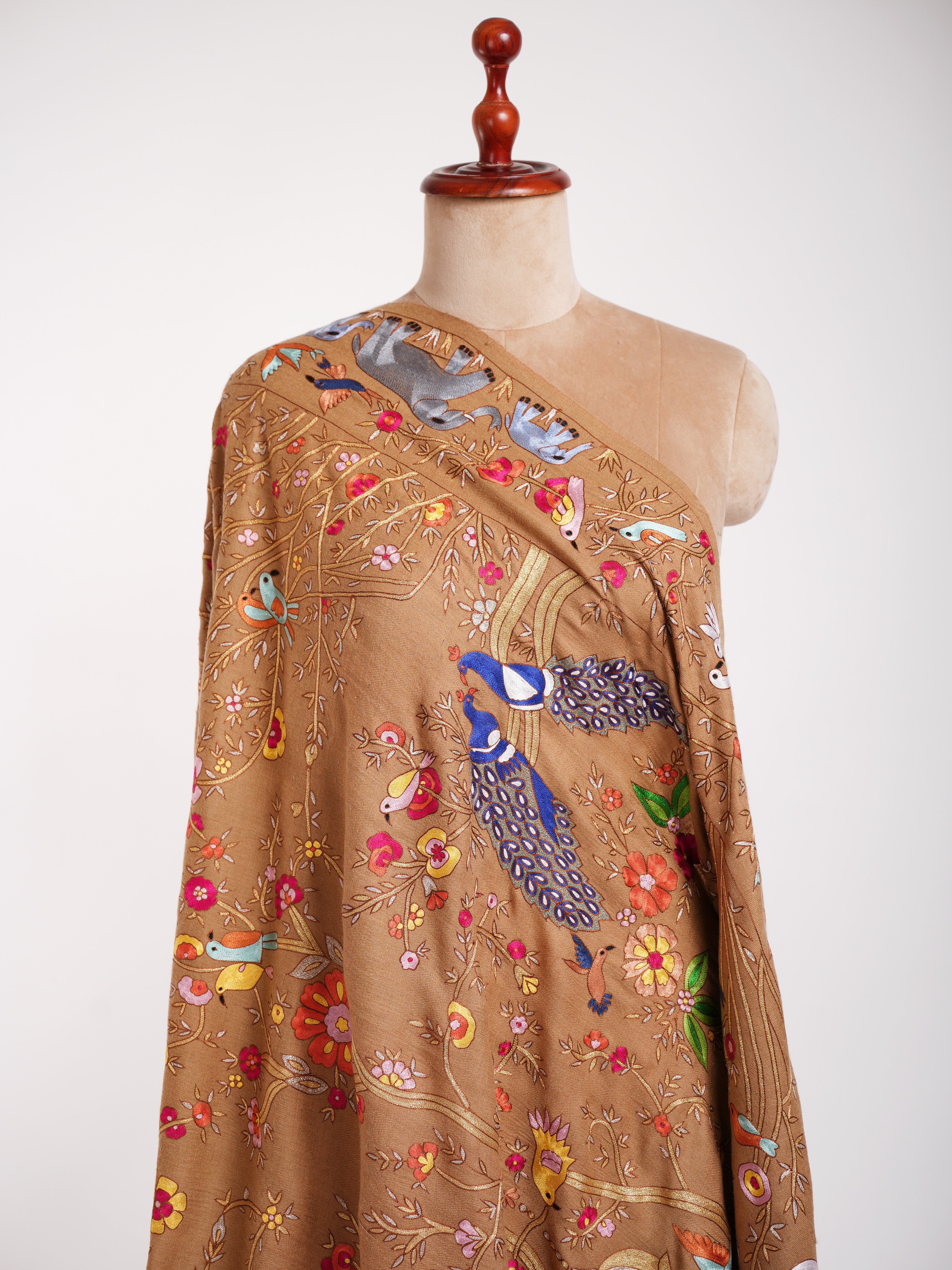 Birdie Kalamkari Handmade Pashmina Shawl